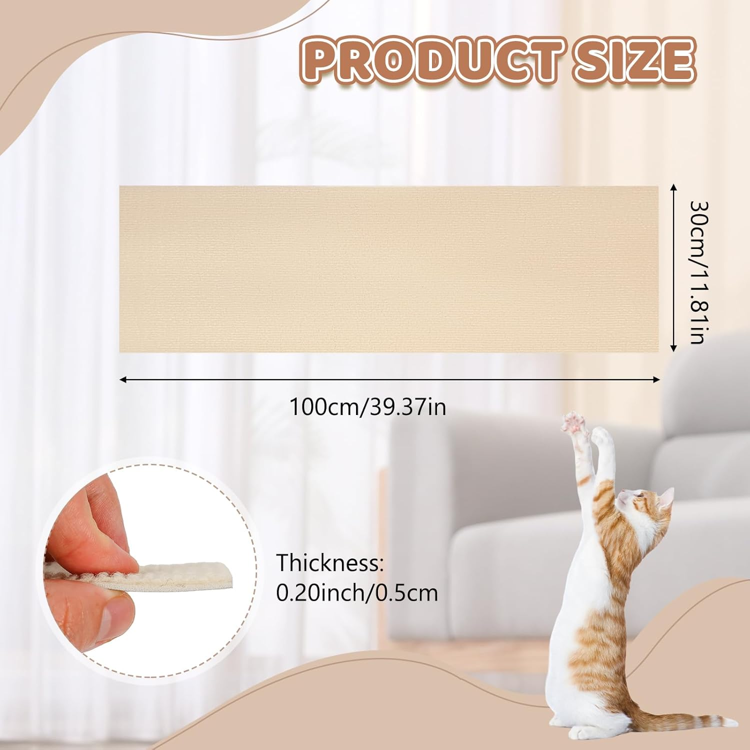 Scratching Mat, Self-Adhesive Cat Scratching Board, Scratching Mat, Self-Adhesive, Scratch-Resistant Sofa Scratching Mat, Cat, 30 X 100 Cm, DIY Scratching Board, Trimmable Protection image number 2