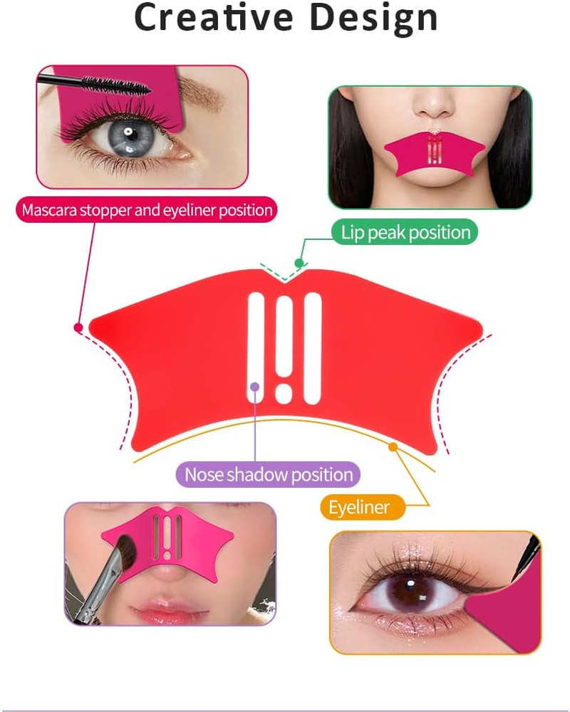 Alainzeo Nose Shadow Tool, 2Pcs Nose Contour Brush Set, 4 in 1 Silicone Nose Shadow Highlighter Template Tool, Beginners Friendly, Rose Red image number 3