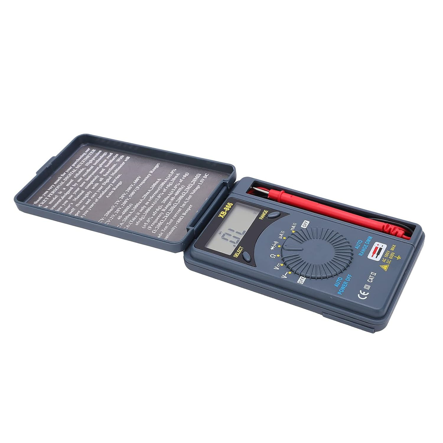 Digital Multimeter, XB866 Portable Large Range High Accuracy Pocket Multimeter Digital Display Multi Purpose Measures Voltage, Current, Continuity and Diode, Voltmeter image number 3