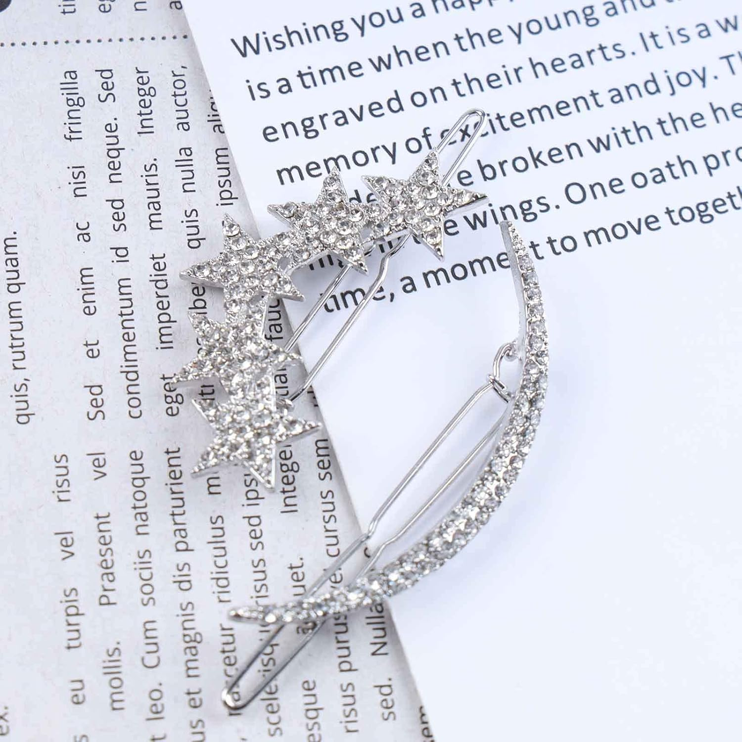 Yheakne Boho Crystal Moon Star Hair Clip Cz Star Hair Clip Silver Rhinestone Crescent Moon Hair Clip Cz Hair Clip Headpiece Decorative Headwear for Women and Girls (Silver Star and Moon) image number 4