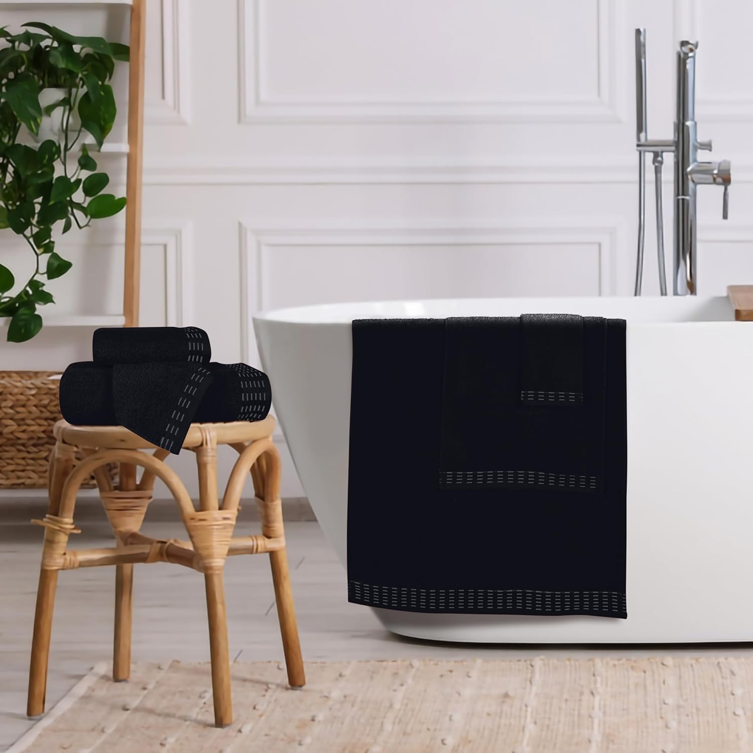 MALLONI HOME Ultra Soft 6 Pack Cotton Towel Set, Contains 2 Bath Towels 28X55 Inch, 2 Hand Towels 16X24 Inch & 2 Wash Coths 12X12 Inch, Ideal Everyday Use, Compact & Lightweight - Black image number 2