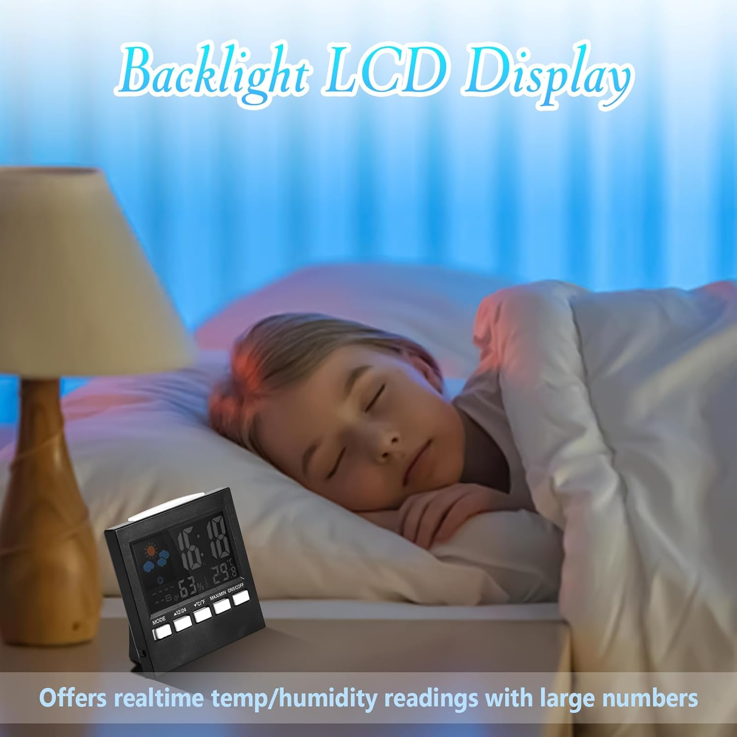 Hygrometer Indoor Thermometer, Large LCD Display Digital Temperature Humidity Monitor with Alarm Clock, Weather Forecast and USB Wire for Home Office image number 3