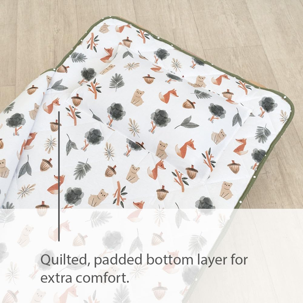 Living Textiles Deluxe Nursery Nap Mat - 100% Cotton Quilted Mat, Removable Blanket & Pillow, Rolls Compactly, Secure Elastic Loops, Machine Washable, Perfect for Daycare & Preschool (Forest Retreat) image number 5