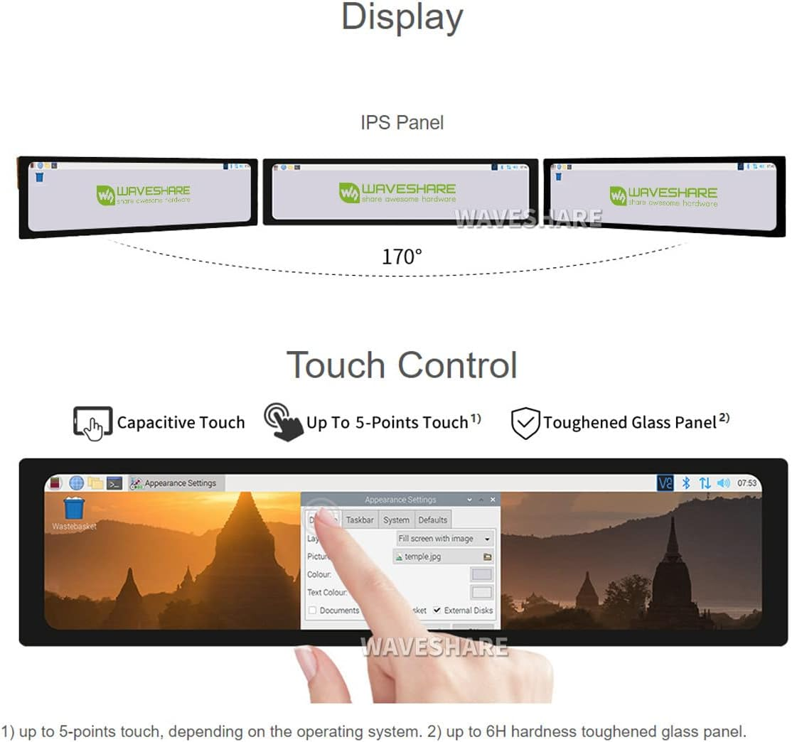 Waveshare 11.9Inch Capacitive Touch Screen LCD for Raspberry Pi Jetson Nano 320&times;1480 Hdmi-Compatible IPS Display Monitor for Windows image number 3