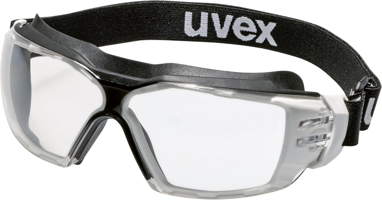 Uvex Pheos Cx2 Sonic Safety Goggles &ndash; White/Black Frame, Clear Lens | Supravision Extreme Anti-Fog & Scratch-Resistant Coating, Soft Seal Frame, Low-Profile Design