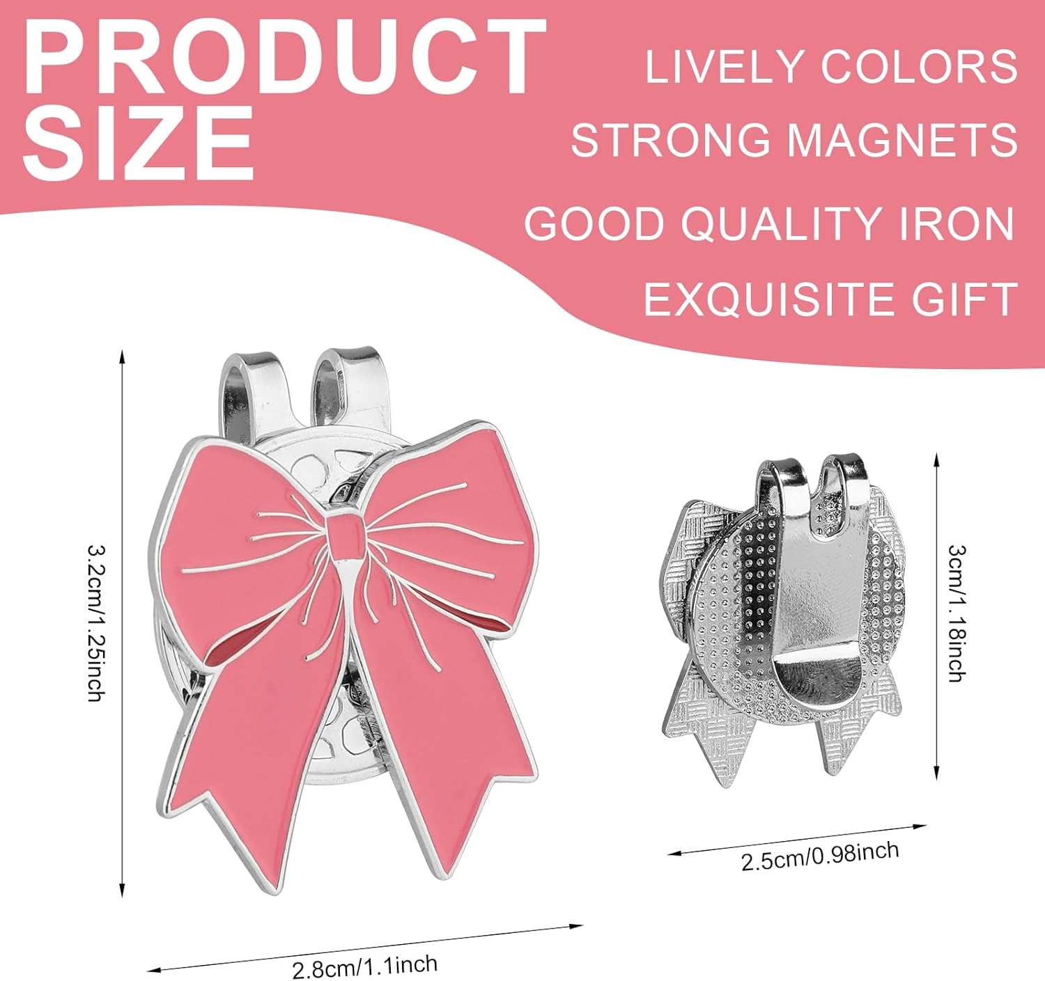 Golf Ball Marker Hat Clip, Pink Bow Shape Golf Hat Clip Strong Magnetic Golf Ball Marker Accessories for Men Women Golfer Gifts image number 6