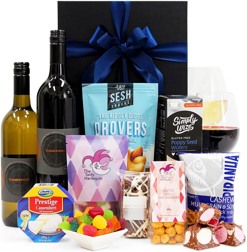 With Thanks Gift Hamper - Golden Ranges Wine, Snacks, Lollies & Chocolate - Sweet & Savoury Thank You Gift Hamper for Birthdays, Christmas, Easter, Weddings, Anniversaries, Office Parties