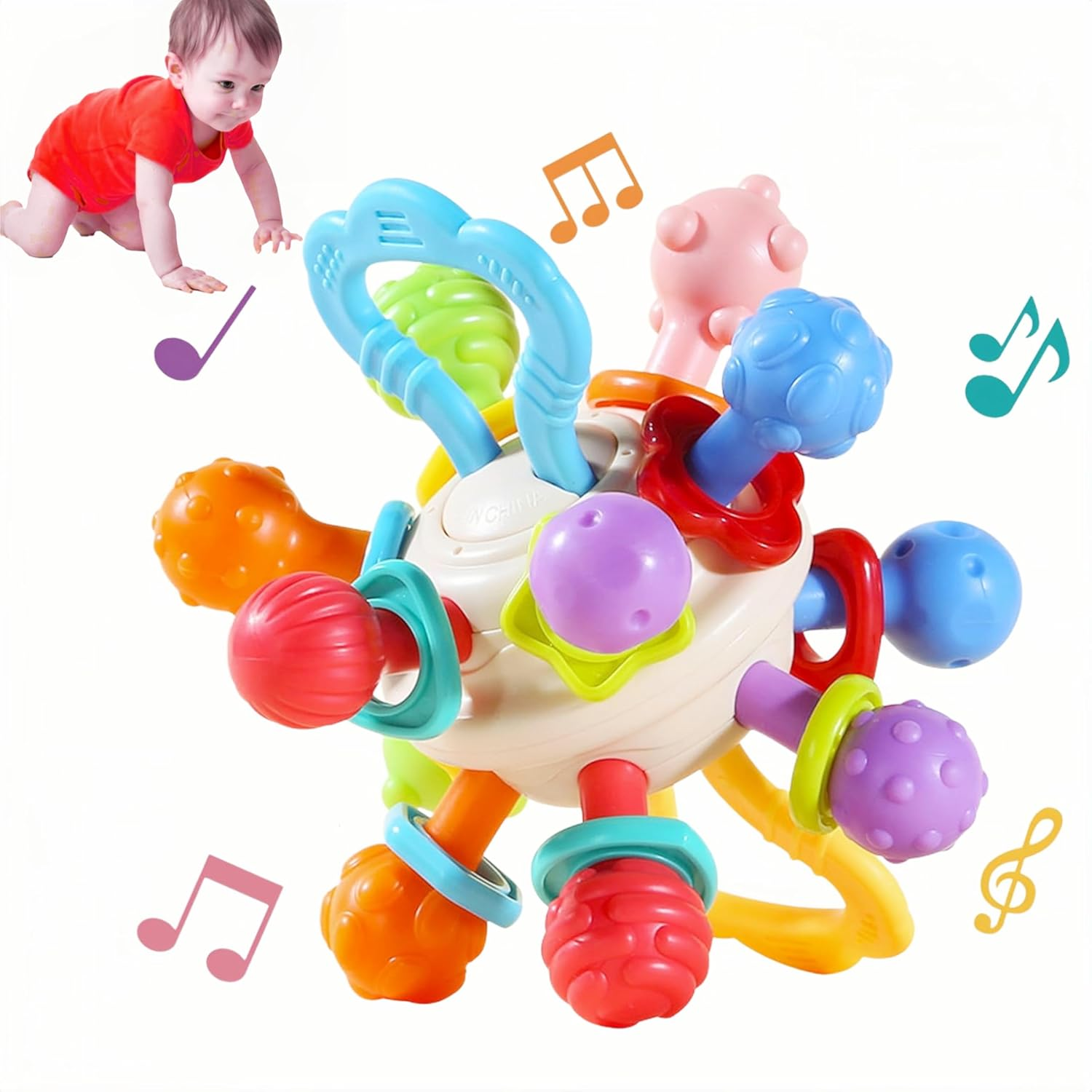 EFQAN Baby Teether Sensory Toys, Montessori Developmental Rattle for 0-18 Months, Teething Relief & Sensory Stimulation, Perfect for Newborns, Travel & Bedtime Play, Colorful Interactive Gift