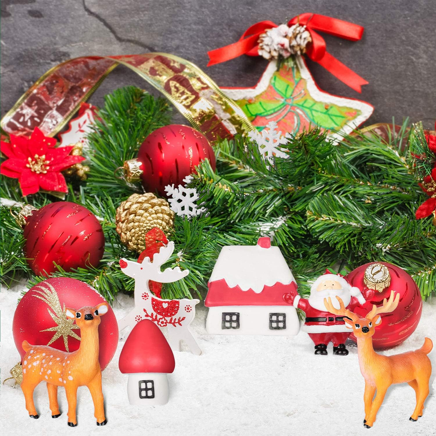 Sumind 41 Pieces Mini Assorted Pine Trees Christmas Miniature Ornaments Bottle Brush Trees with Snowmen, Reindeer, Miniature Ornaments for Christmas Party Decorations image number 5