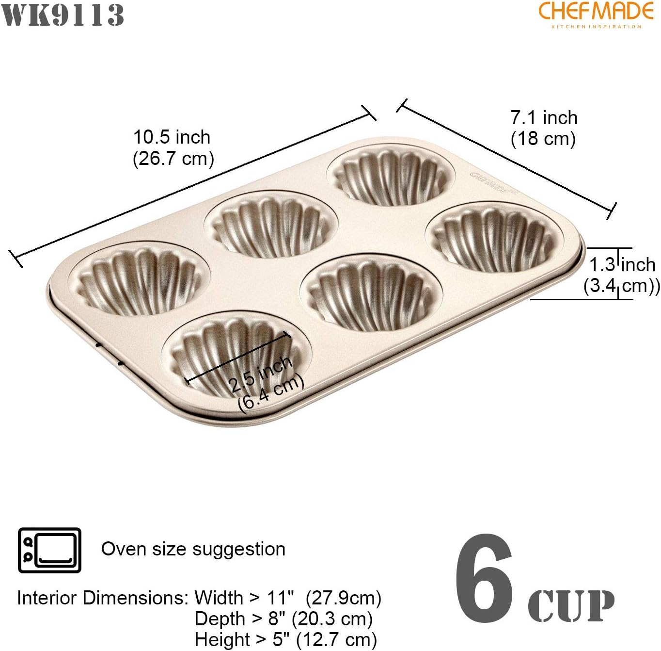 CHEFMADE Tube Cake Pan, 12-Cavity Non-Stick Cyclone Doughnut Bakeware for Oven Baking (Champagne Gold)