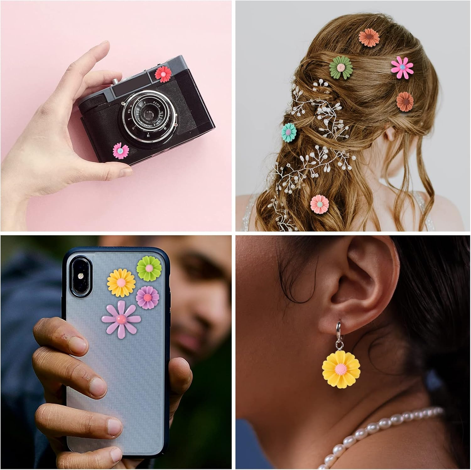 KINBOM 100Pcs Flower Resin Charms, Flatback Resin Beads Daisy Beads for DIY Scrapbooking Jewelry Making Craft Decorations (Mixed Colors) image number 5