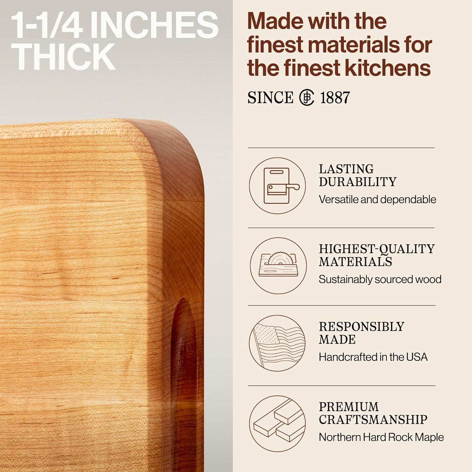 John Boos Reversible Block Cutting Board, Chop-N-Slice Series, 18" X 12" X 1-1/4", Maple image number 1