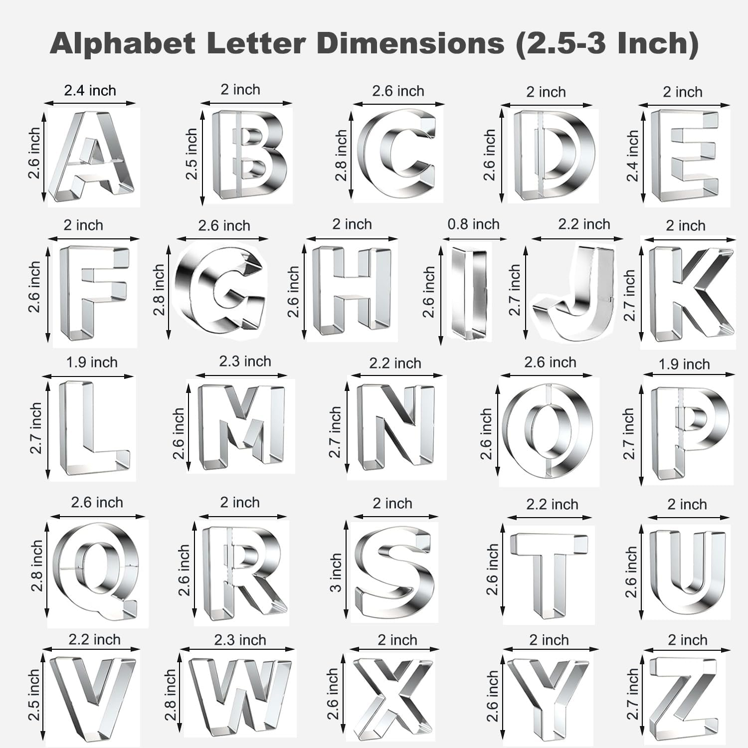 Xify&rsquo;S Alphabet & Number Cookie Cutter Set, 2.5-3 Inch Assorted Sizes, 36 Pcs Stainless Steel Fondant & Dough Molds for Party, Birthday, Christmas, Biscuit & Fruit Cutting, Includes Steel Scraper image number 5
