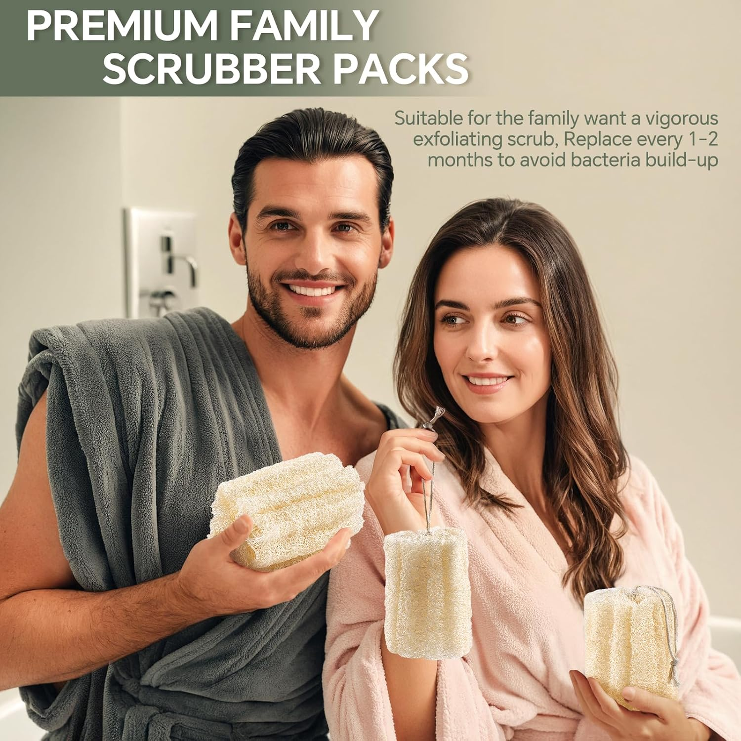 RIYNIBIY 3PCS Egyptian Natural Loofah Exfoliating Body Scrubber, Natural Real Egyptian Loofah Sponge Bath & Shower Scrub Exfoliating Loofah for Women and Men, Luffa Sponges for Face, Back & Body image number 5