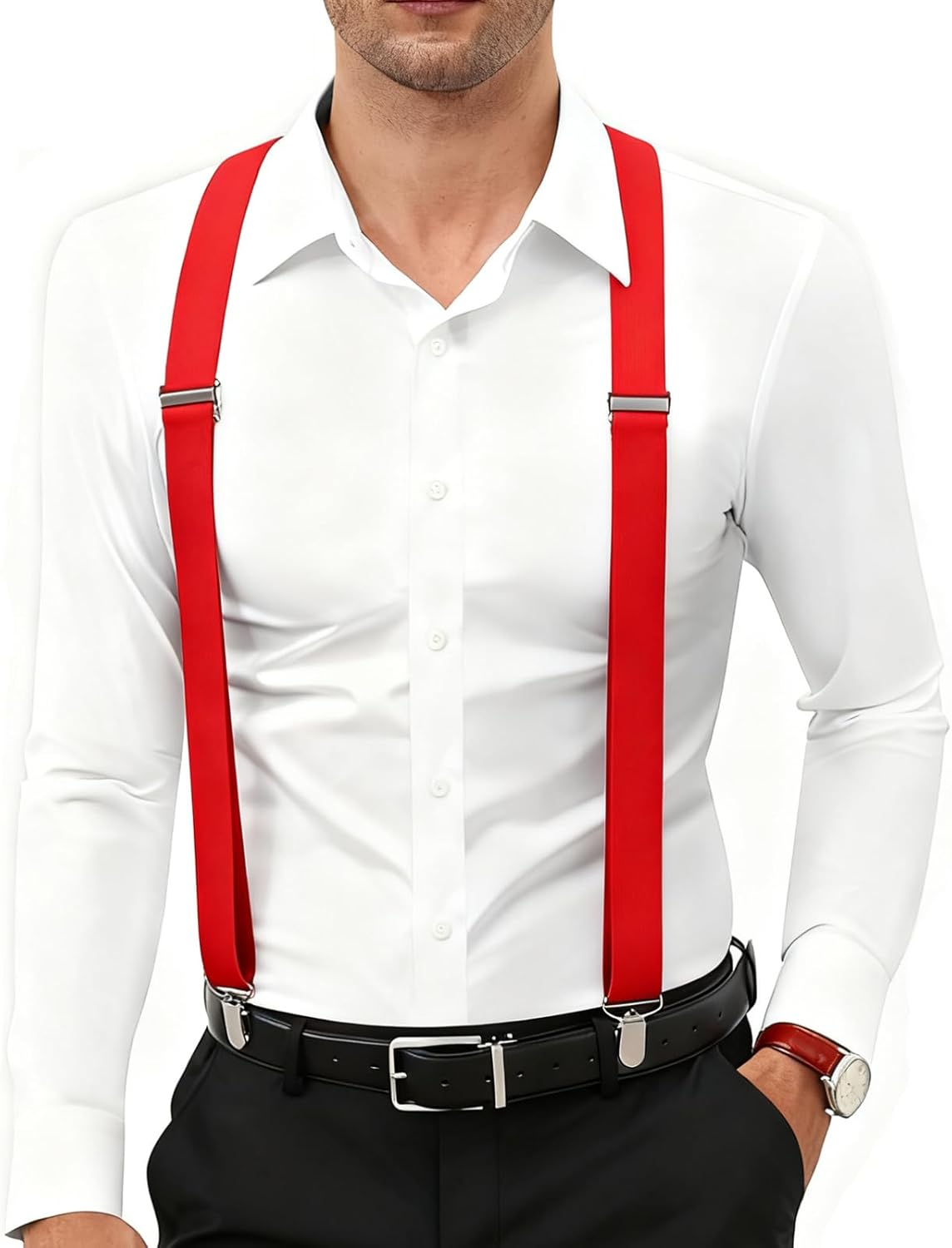 Chiyu-Yang Suspenders Bow Tie for Men and Women - Adjustable Tall Stature Elastic Y Back Style with Strong Metal Clips image number 6