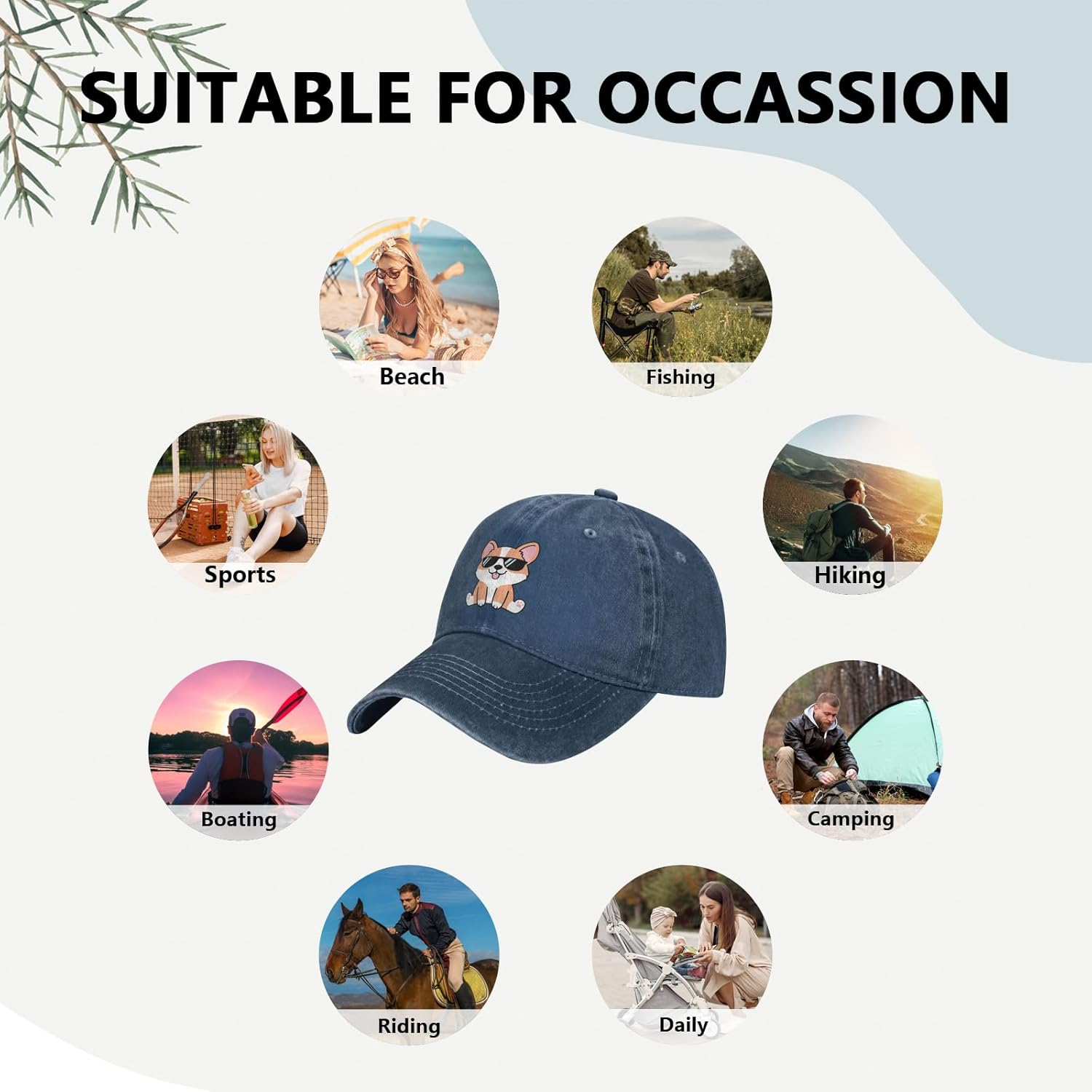 Women'S Cute Corgi Hat for Women Men, Adjustable Vintage Distressed Washed Baseball Cap for Dog Dad Mom - Embroidered-Black image number 2