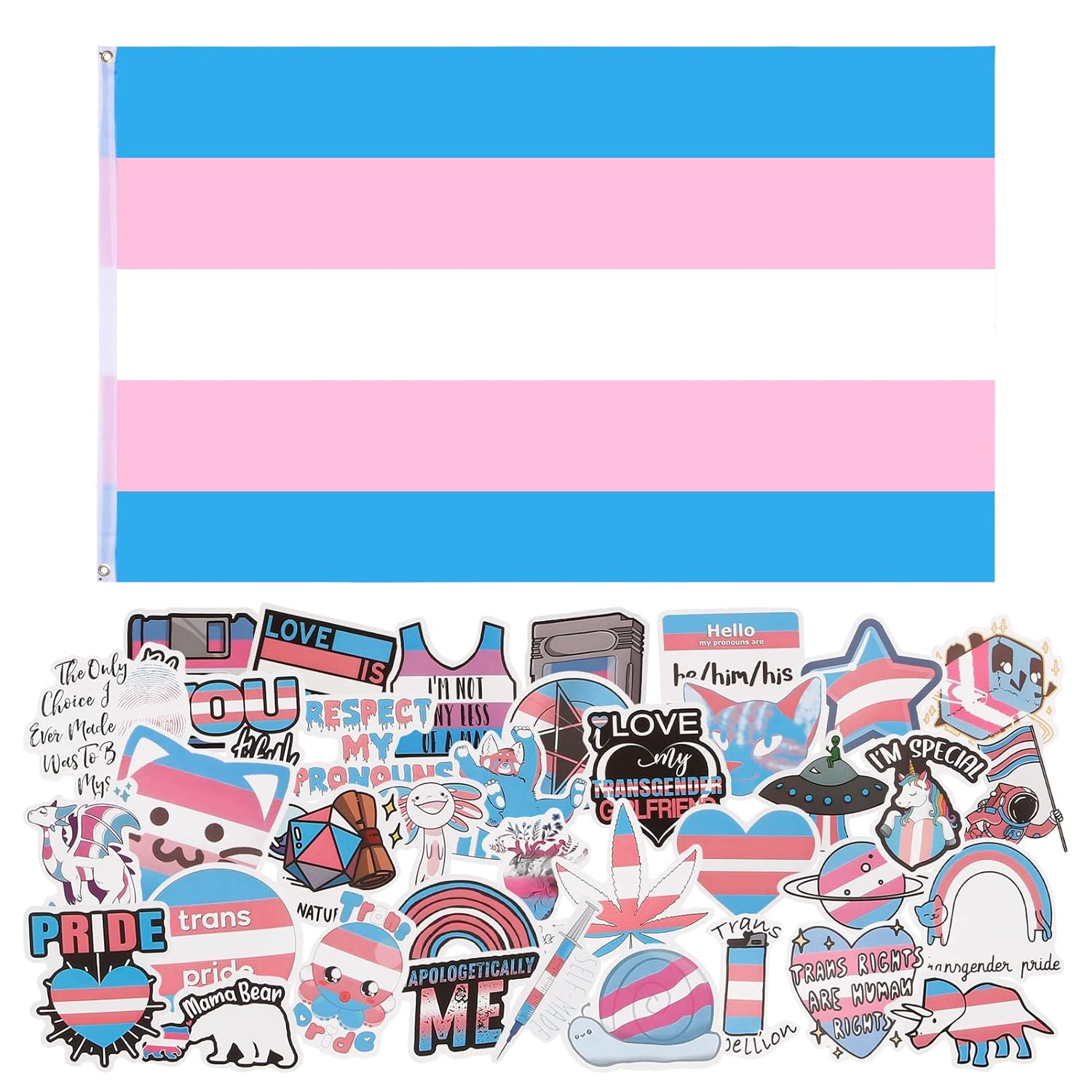 QUEEN KING 3X5 FT Transgender Pride Flag and 60 Pcs Transgender Pride Stickers - Trans Rainbow Banner Pink Blue Rainbow LGBT Pride Month Parade Flags Polyester with Brass Grommets image number 5