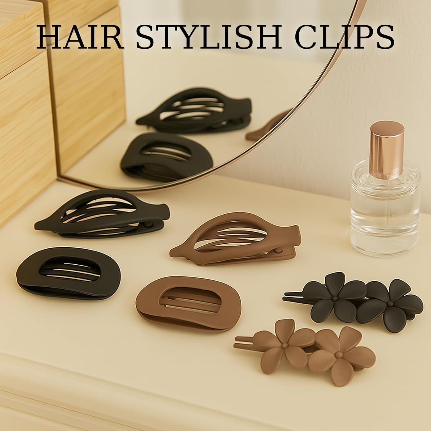 SSKHE 6 Pcs Flat Hair Claw Clips Set - 3 Styles with Black & Brown Colors | Flat Claw Clips for Women, Strong Hold Flat Hair Clips Ergonomic Design, Strong Hold, Ideal for Curly Hair and Styling image number 4