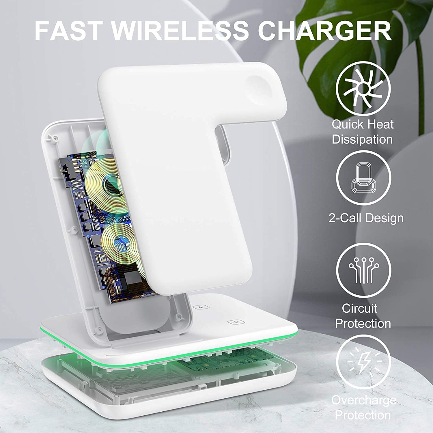 KIYOSAKI Wireless Charger, 3 in 1 Charging Station, Charging Dock for Airpods and Airpods Pro, Watch Stand for Apple Watch, Qi Fast Charging Stand for Iphone Samsung Galaxy and All Qi-Enabled Devices image number 4