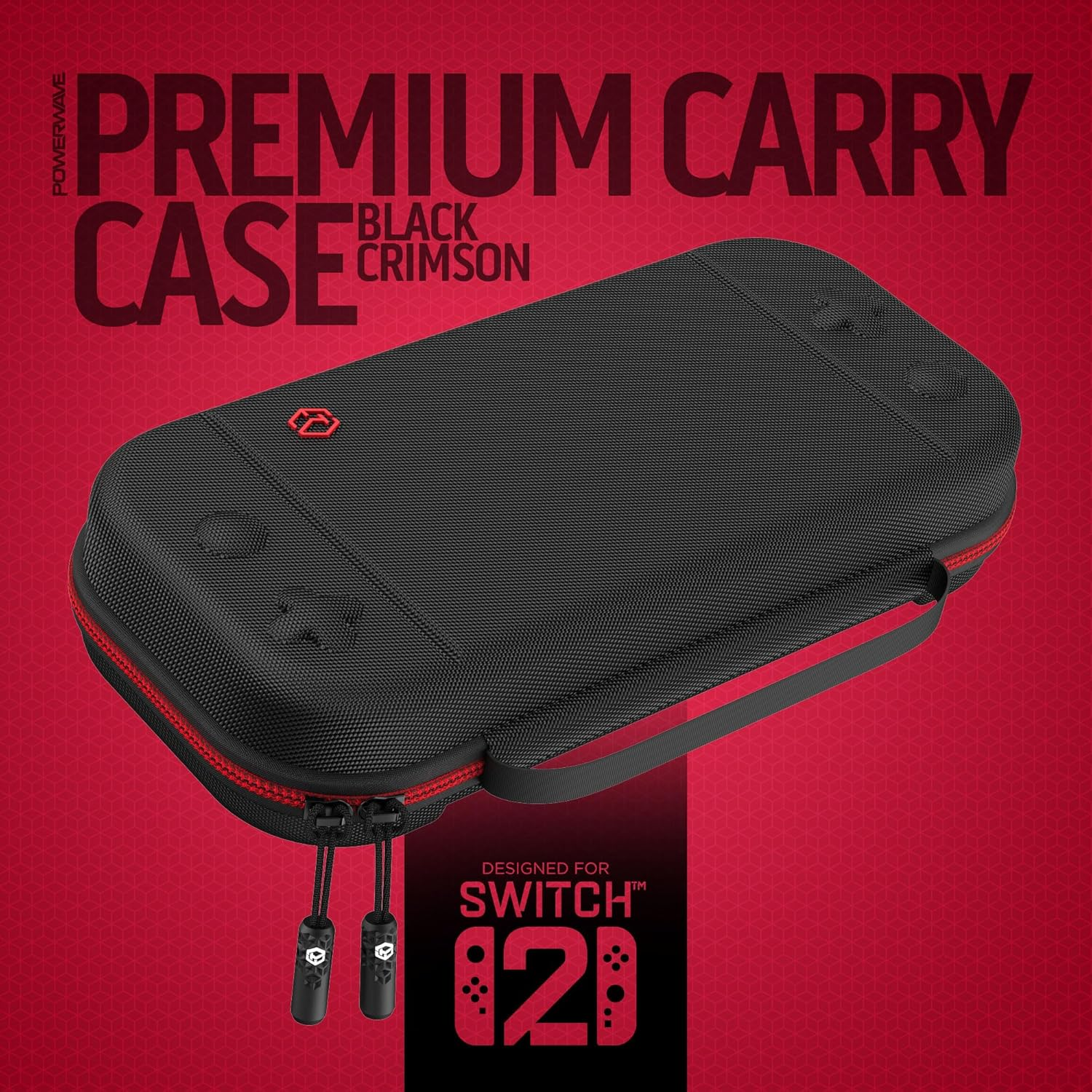 Powerwave Premium Carry Case Black Crimson for Nintendo Switch 2, Durable Protective Hard Shell, 30 Game Cartridge Slots, Mesh Pocket, Portable Travel Storage Case image number 1