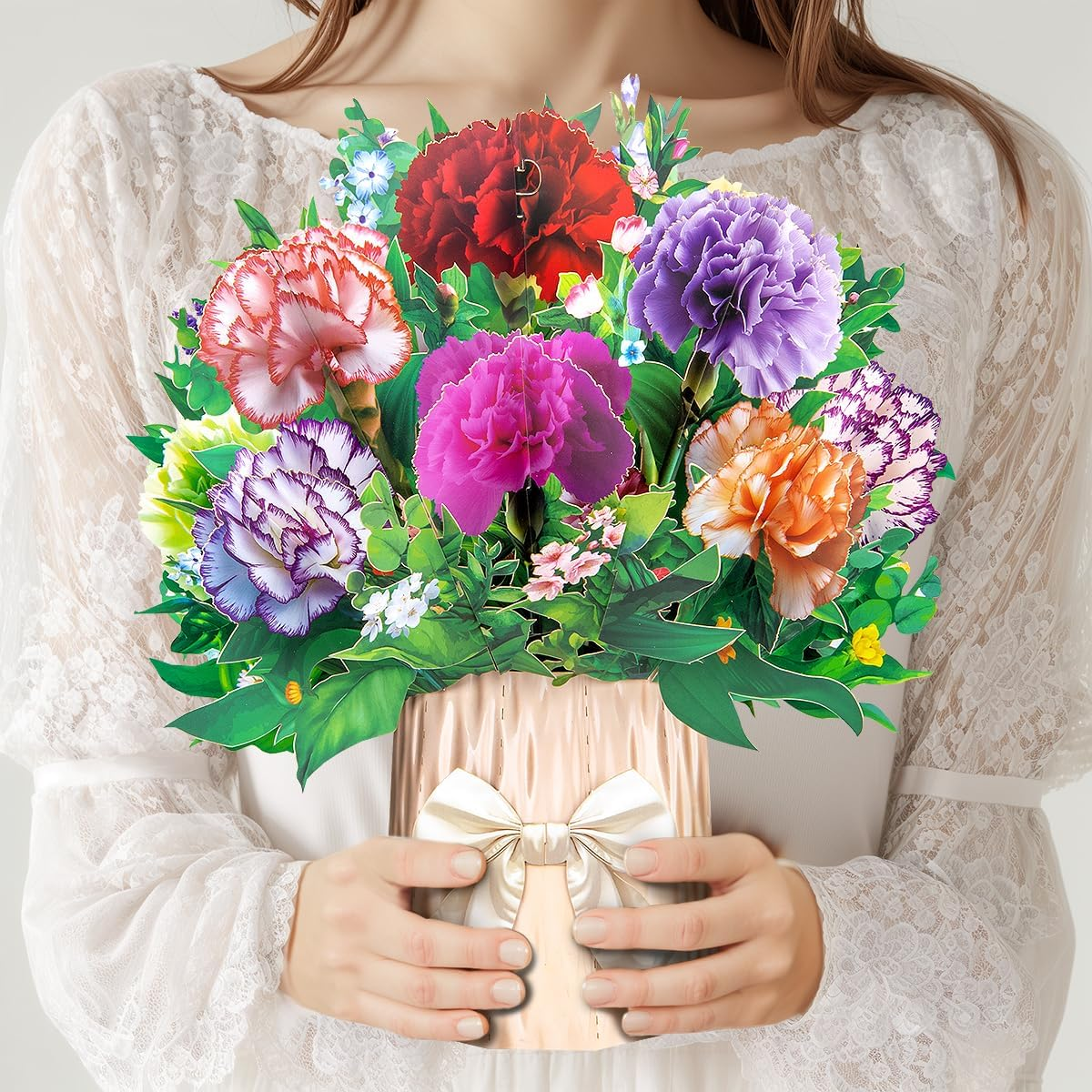 Carnation Paper Flower Pop up Cards, Mother'S Day Pop up Flower Card, Teacher'S Day Card, with Note Card and Envelope, Get Well Cards, Happy Holiday Card for Mom, Teacher, Friends. image number 6