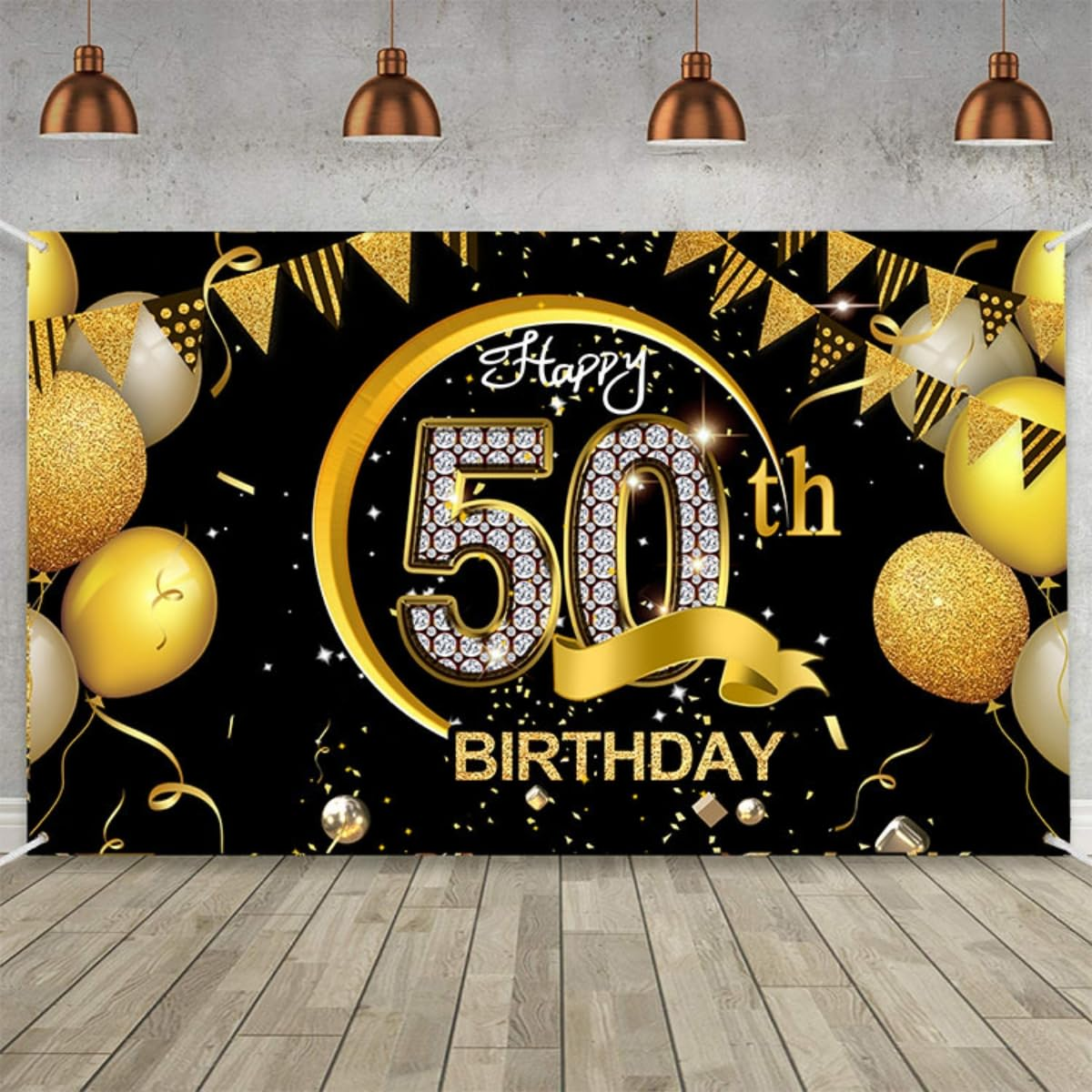 Costume Bay Black Gold Happy Birthday Backdrop Banner 180 * 110 Cm Large Background Cloth Photo Party Large Decoration Sign for Birthday Party (Black - 80Th, ONE) - Black - 10Th image number 5