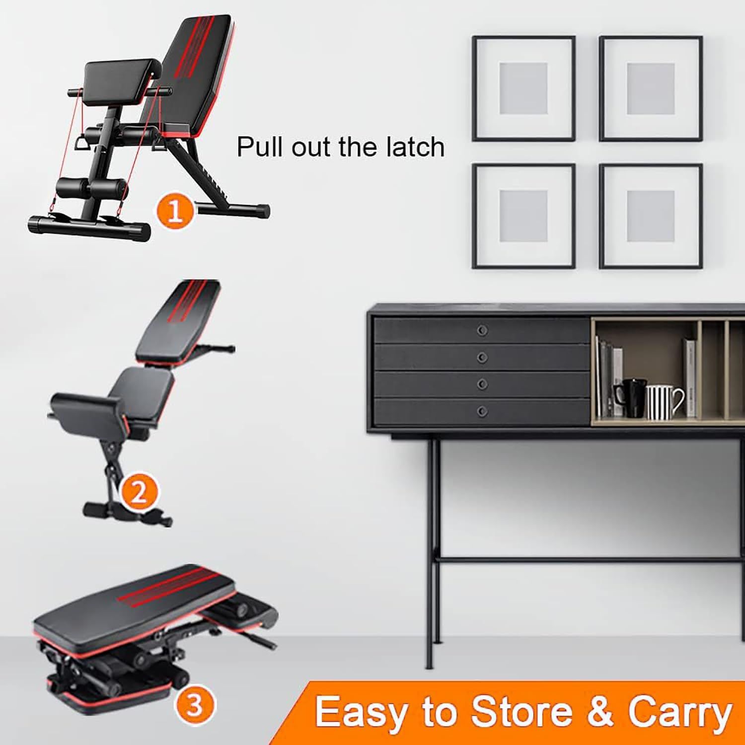 Adjustable Weight Bench, Foldable Full Body Exercise Workout Bench 150KG Capacity Utility Bench for Home Gym Full Body Fitness Training Benches with Elastic Ropes image number 3