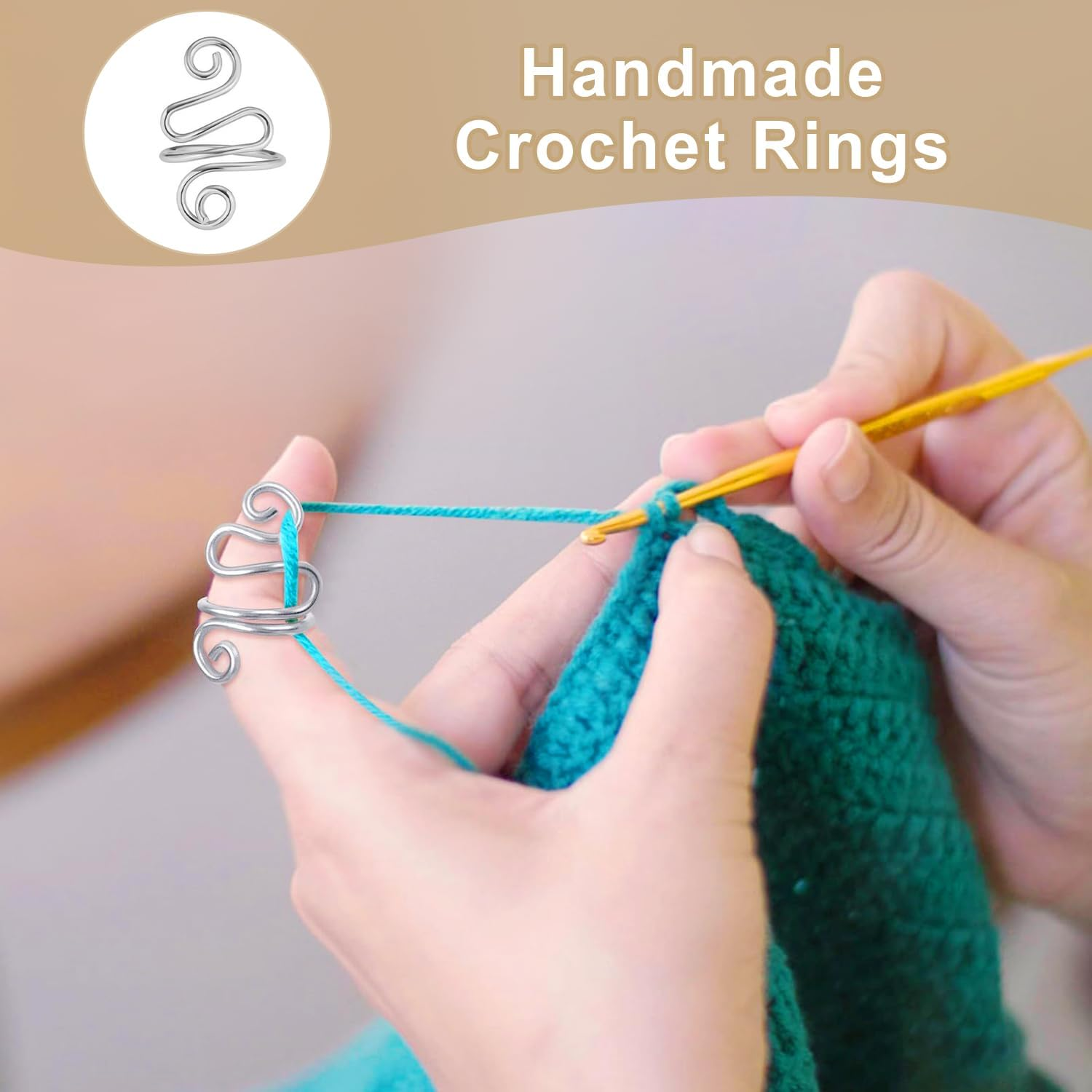 6 Pcs Crochet Ring, Funcyboo Tension Rings Adjustable Hook Knitting Crochet Yarn Tension Ring Yarn Holder Loop Ring for Knitting Lovers Crocheters (6 Colors) image number 1