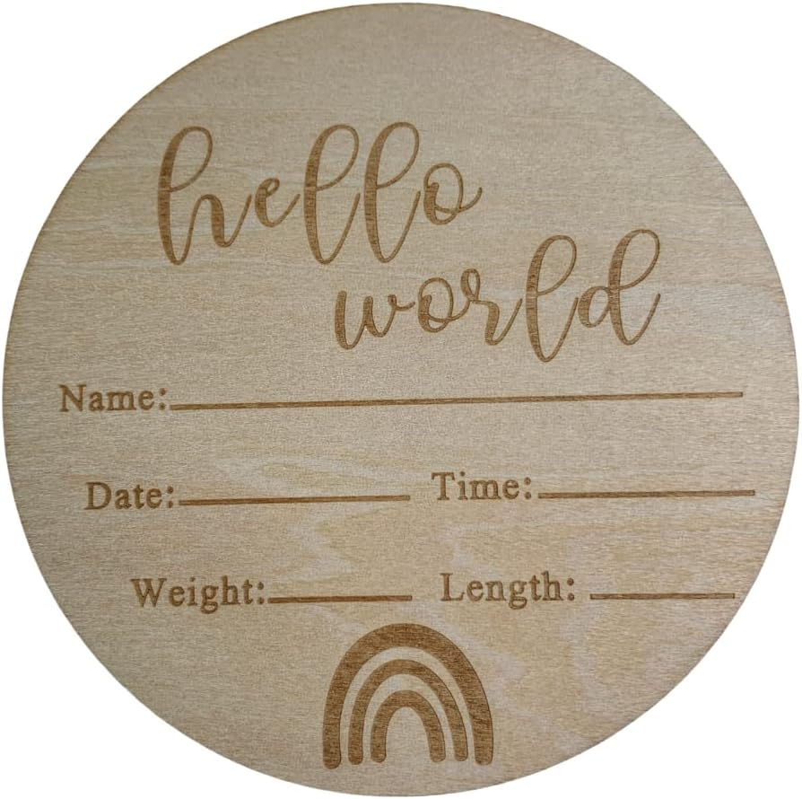 Wooden Baby Announcement Disc &ndash; Newborn Photo Prop & Keepsake Sign | Baby Gift | Birth Announcement Plaque &ndash; Multiple Designs Available (Hello I'M New Here) image number 5