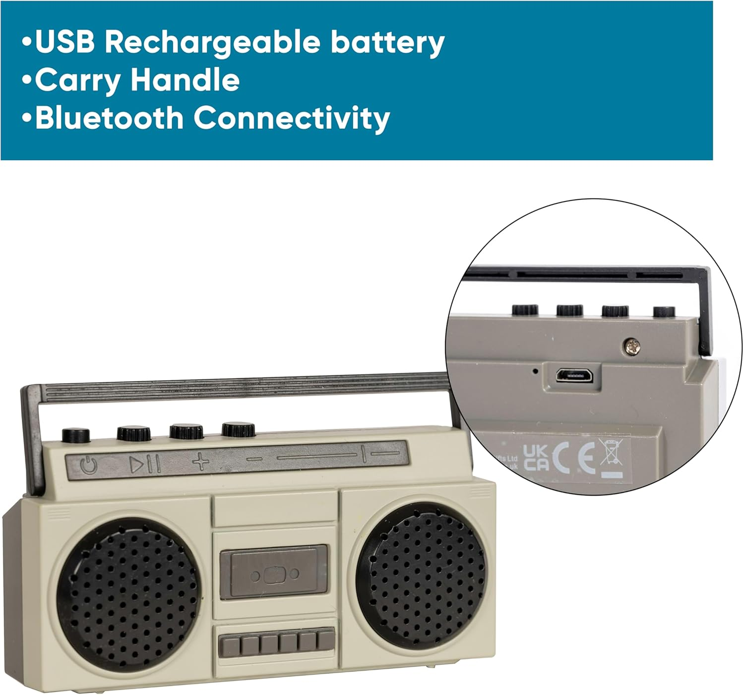 Funtime Gifts World'S Smallest Novelty Boom Box Bluetooth Speaker - Rechargeable with USB Cable