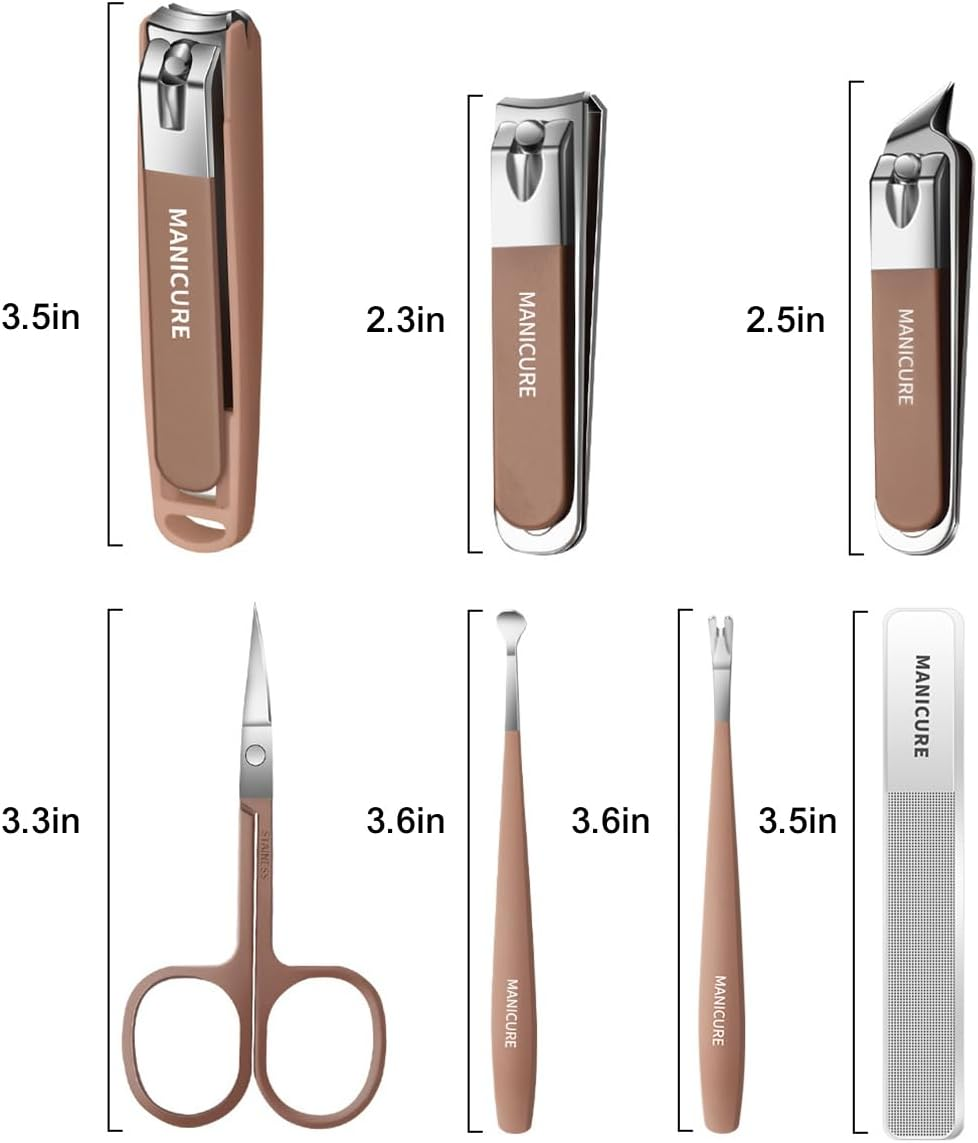 Manicure Set 7Pcs Nail Clippers Pedicure Kit Professional Manicure Pedicure Set for Men Women Personal Care Set Nail Grooming Kit with Leather Travel Case Present for Husband Girlfriend (Coffee) - Coffee image number 5