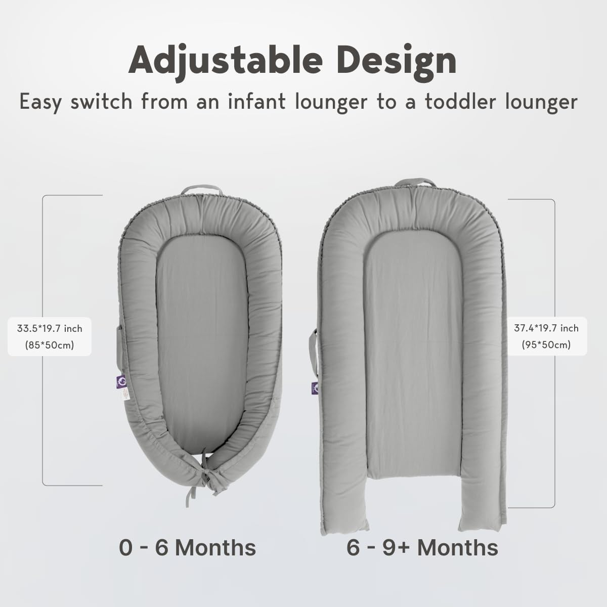 Coocoobaby Infant Lounger, Baby Nest Cover for Baby Girls & Boys, Newborn Essentials for Baby 0-12 Months, 100% Cotton Breathable, Co Sleeper Portable Travel Bed (Slategray) image number 3
