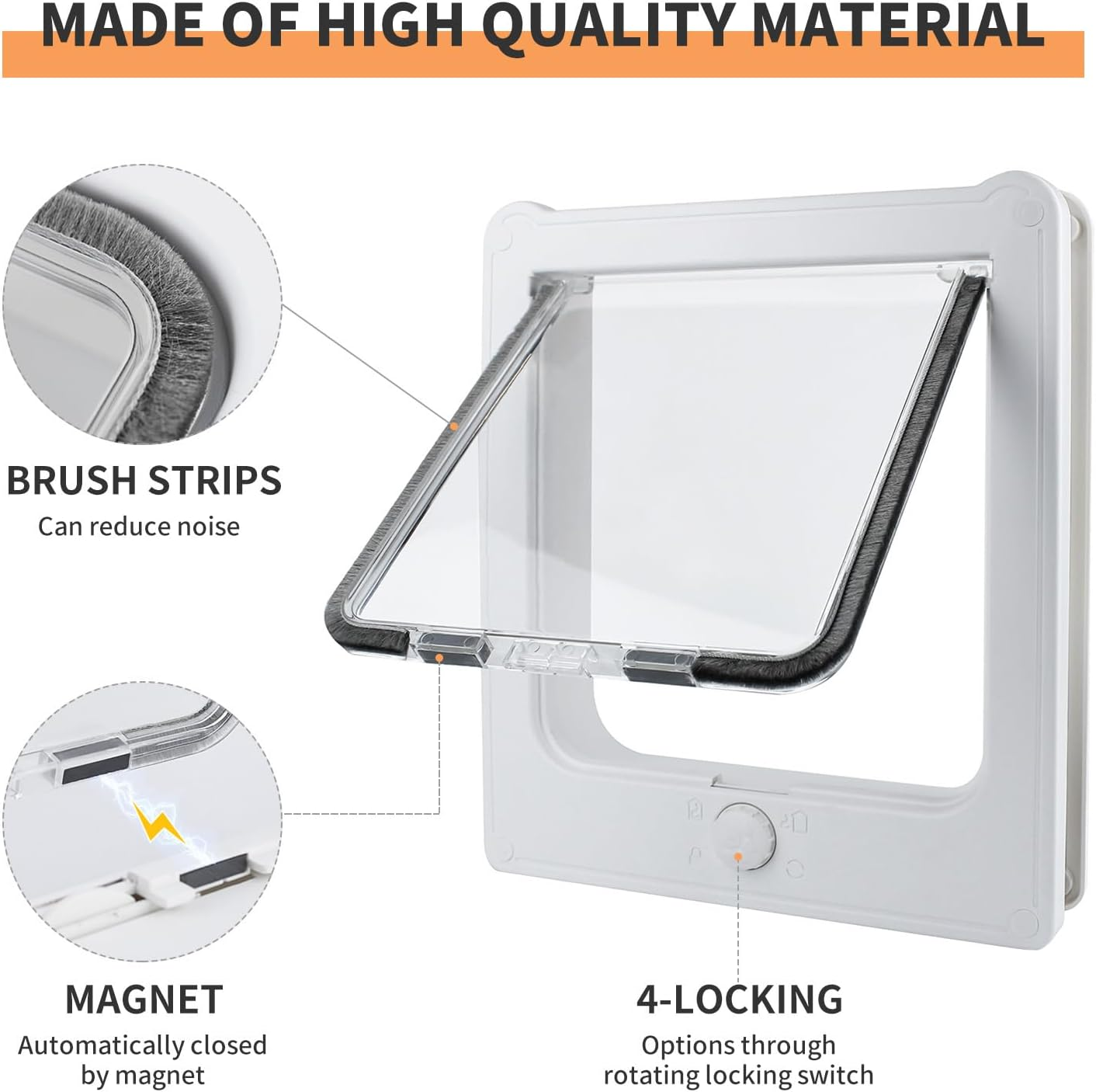 NAMSAN Cat Flap Cat Door with 4-Way Cat Flap Large Cats 27.5 X 23.5 Cm Cat Flap for Indoor Door Windproof Quiet Cat Door for Cats/Puppies, White image number 2