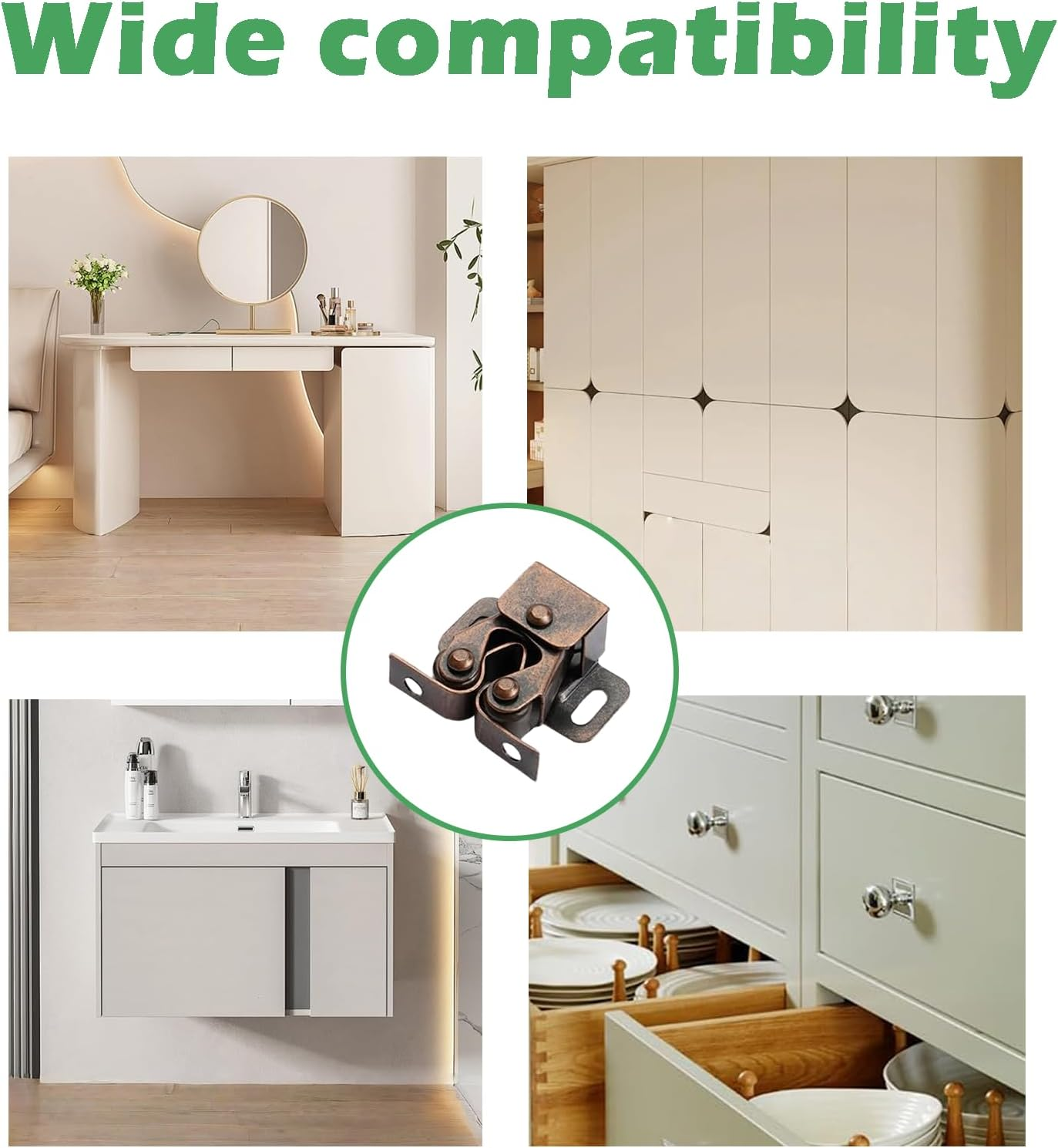 Treayes Cabinet Latch - 10PCS Double Roller Catch Hardware with a Box for Cupboard, Closet, Kitchen Cabinet Door Latches and Catches image number 3