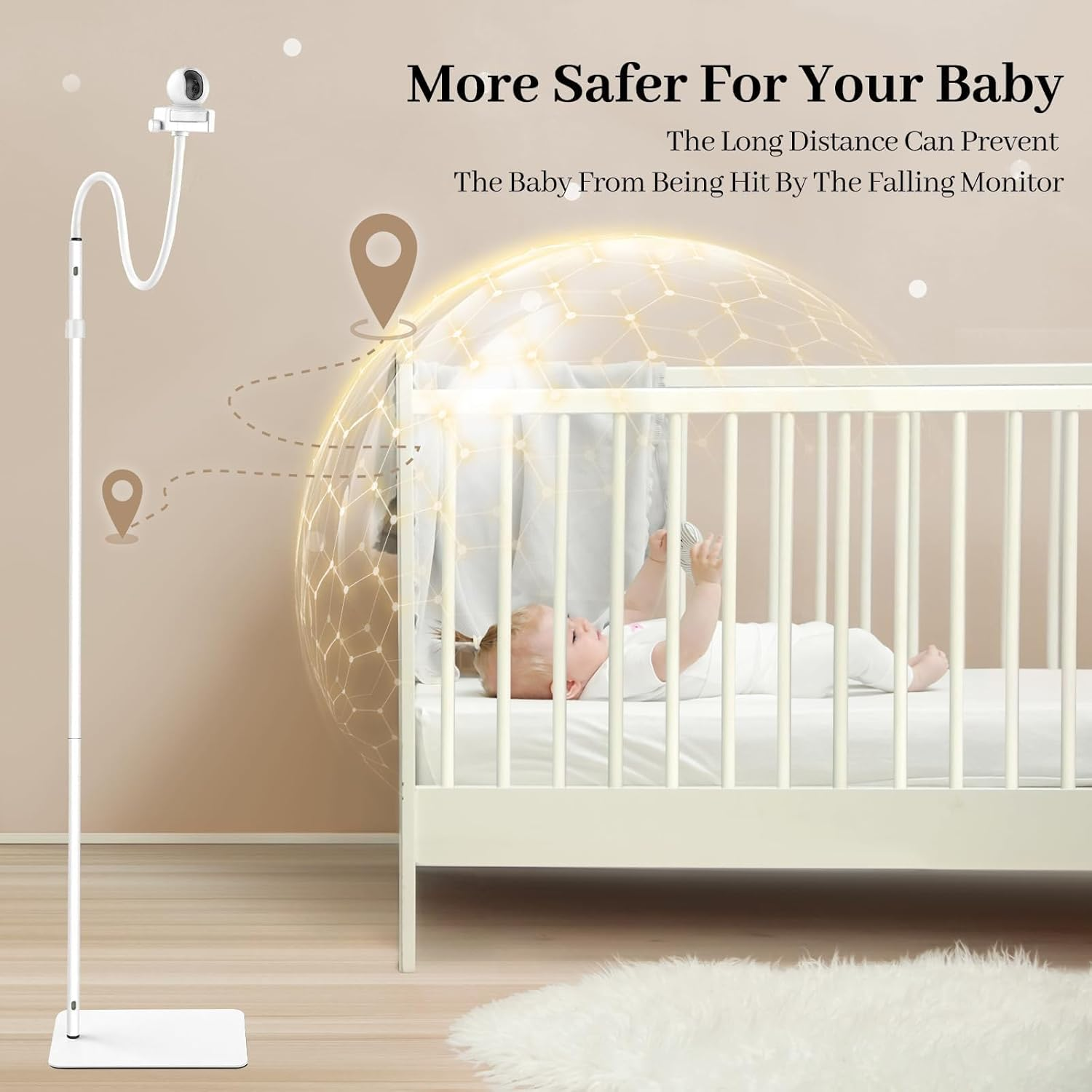 Baby Monitor Floor Stand Holder Compatible All Cameras Secure Baby Monitor Mount for 1/4'' Screw，Height Adjustable & Universal & Flexible Mount Secure Camera Keep Away from Touching