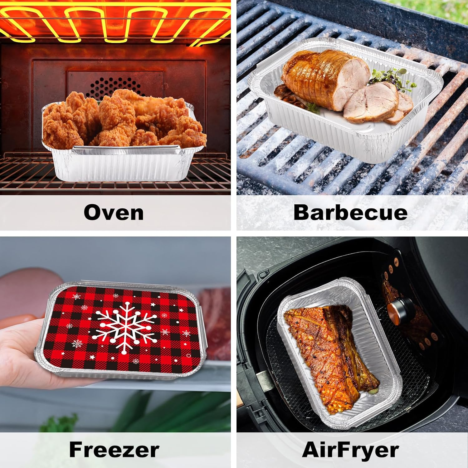 Whaline 42Pcs Christmas Foil Pans with Lids Red Black Plaid Food Storage Containers Xmas Tree Santa Disposable Aluminum Pans for Baking Cooking Heating Storing Prepping Food, 6 Designs image number 1