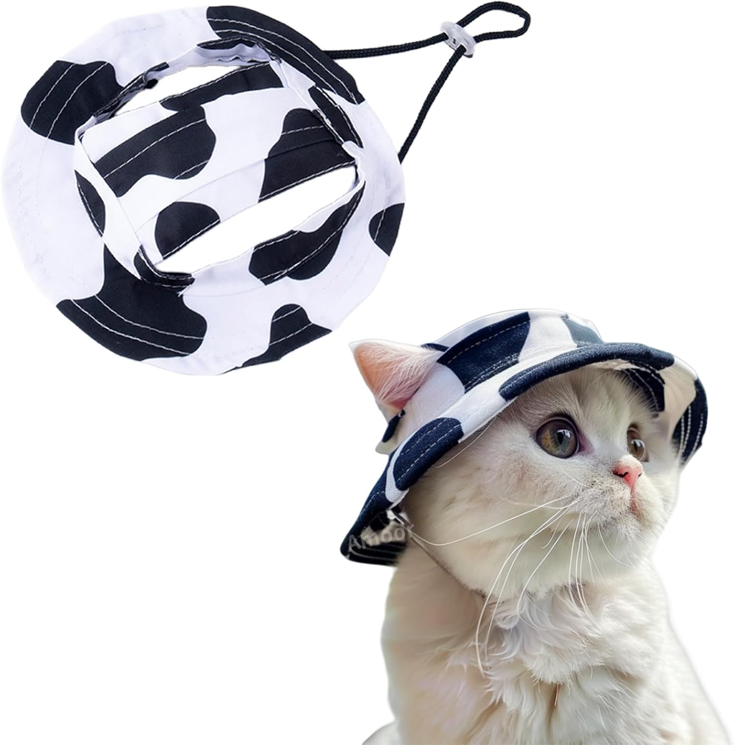 Dog Sun Hat,1Pc Adjustable Princess Dog Bucket Hat with Ear Holes,Round Brim Dogs Visor Cap Pet Fisherman Hat for Pupies Small Dogs Cat Outdoor Sport (Black, Small)