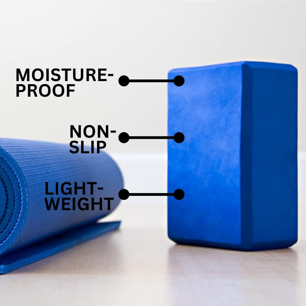 Golberg Foam Yoga Block &ndash; for Fitness, High Intensity Support and Improving Strength or Flexibility Pink/Green/Dark Green/Purple/Blue &ndash; 1/2/4 Pack - 1 Pack - Blue image number 4