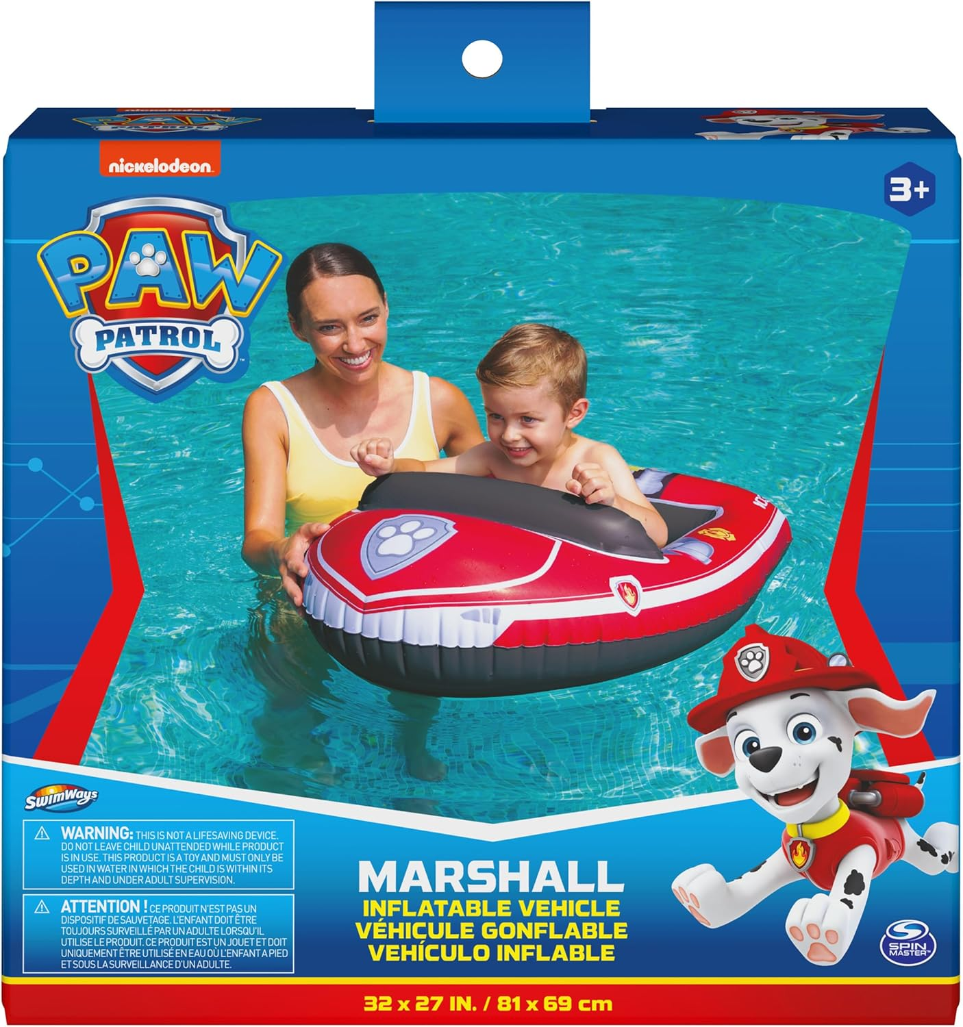 Swimways Nickelodeon Paw Patrol Marshall Inflatable Water Boat Vehicle for Kids Ages 3+ image number 1