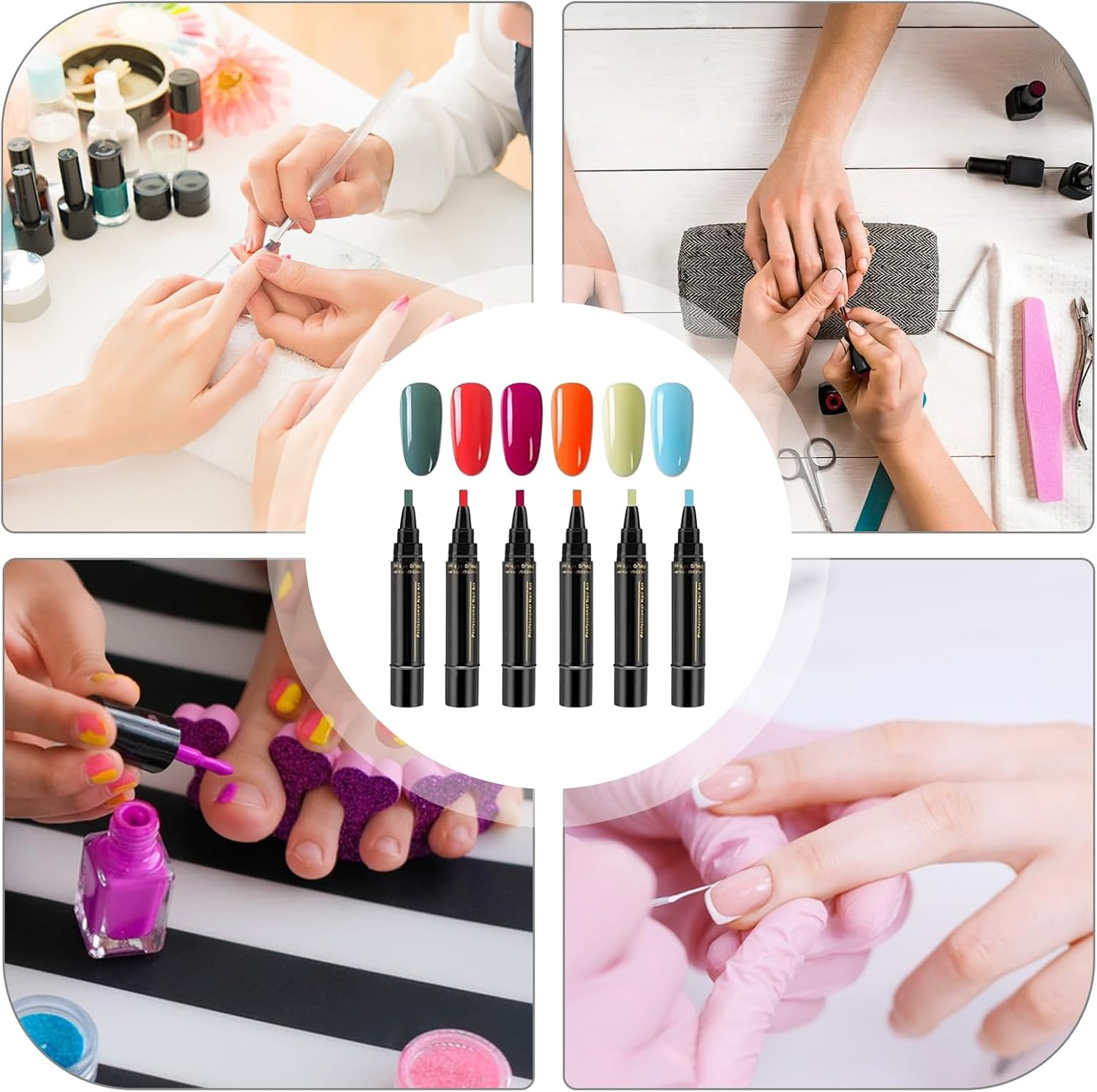 Nail Polish Pens for Nail | Quick-Dry Nail Polish Painting Kit 6 Colors,No Uvgel Nail Polish Crafts Pens Home Manicure Helper image number 2