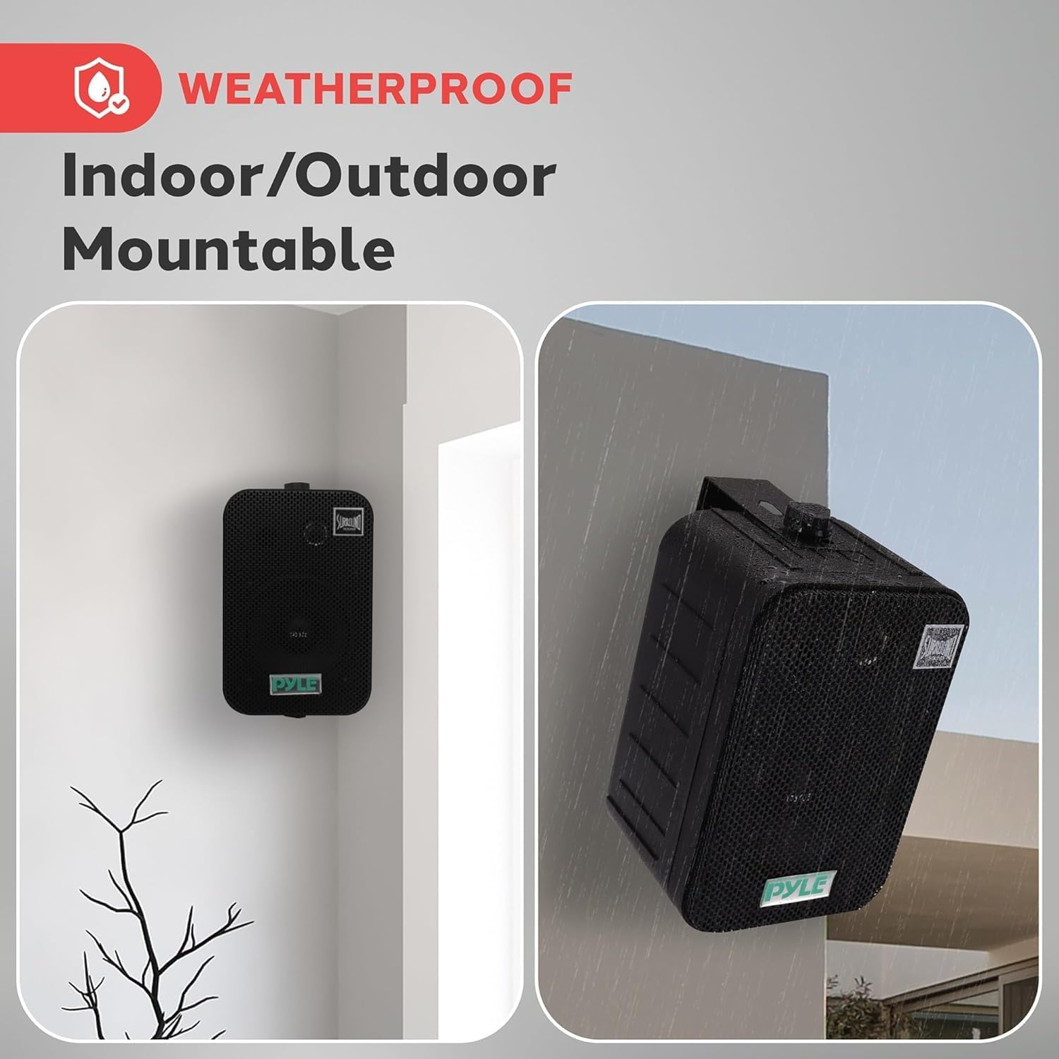 Pyle Home Dual Waterproof Outdoor Speaker System - 5.25 Inch Pair of Weatherproof Wall/Ceiling Mounted Speakers W/Heavy Duty Grill, Universal Mount - for Use in the Pool, Patio, Indoor PDWR40B (Black) image number 6