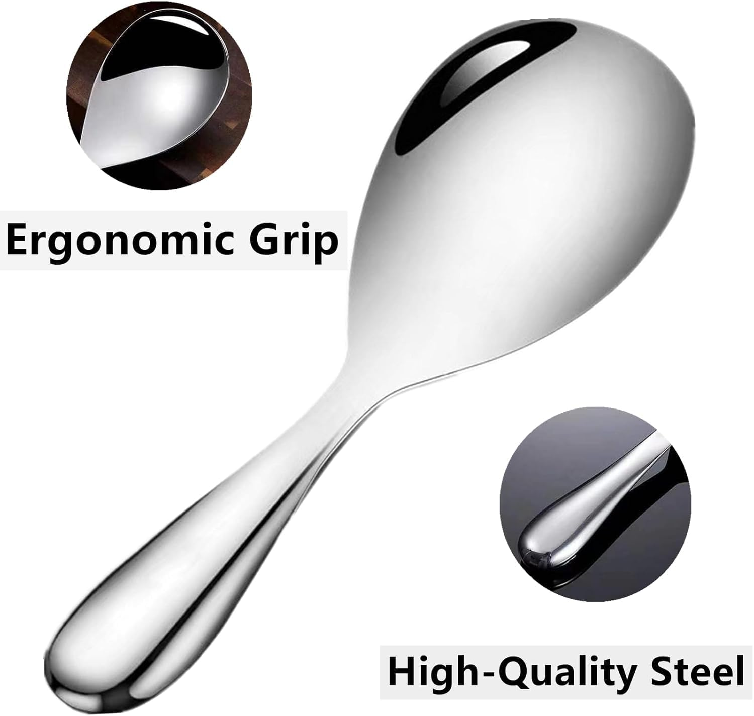 3 Pcs Stainless Steel Spoon- Non-Cooker Spoon, Scooper for Perfect Serving & Stirring Cooking Utensil Rice Servers Soup Ladle Oil Skimmer for Rice Maker Kitchen Tool image number 4