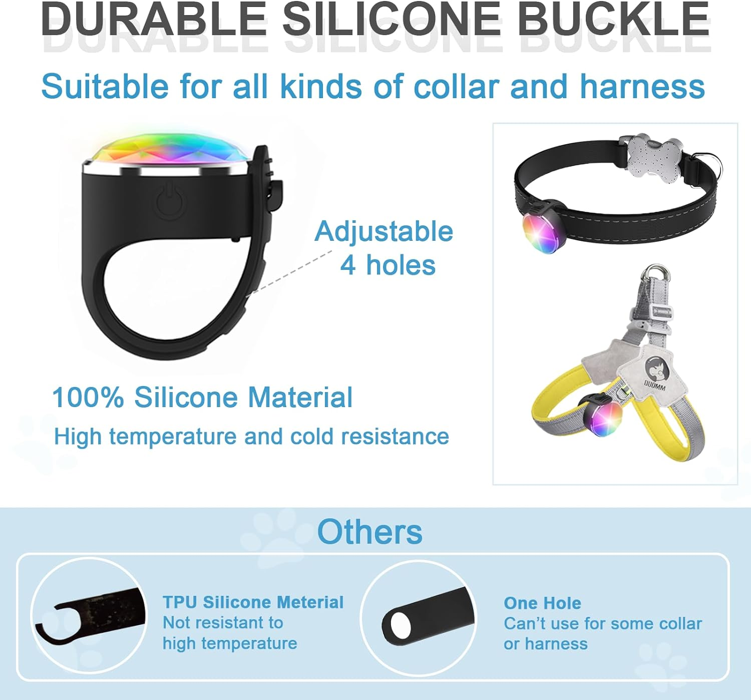 Tubasion Rechargeable Dog Collar Light, 2024 Best 7 Color Changing Light for Dog Collar with 100% Waterproof and Durable Silicone Band. Dog Lights for Night Walking, Camping, Bike