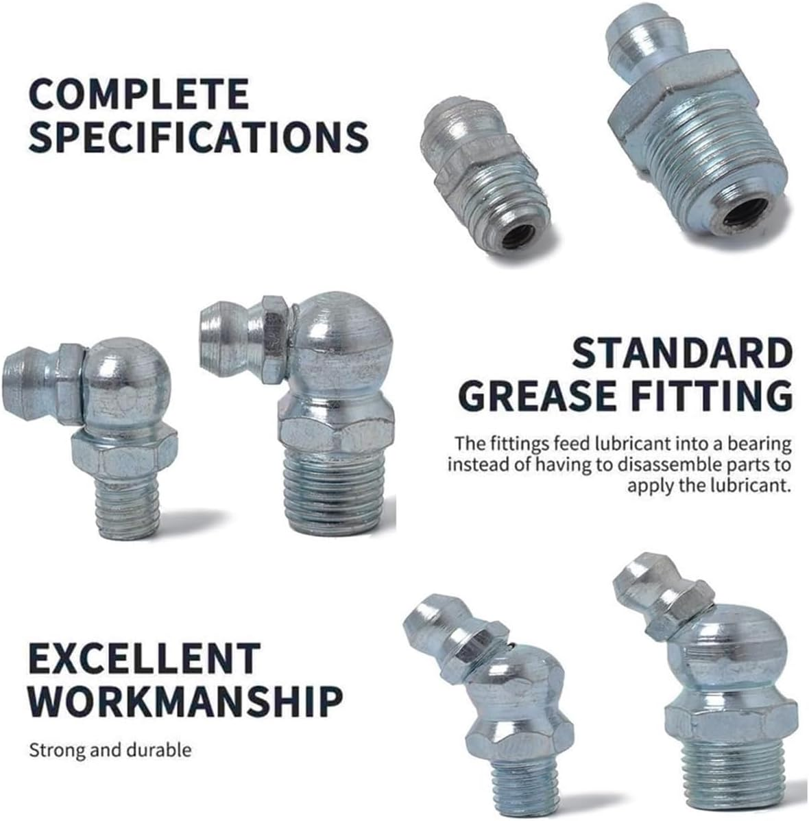 AIMALL 50PCS Hydraulic Grease Fitting Kit, Assorted Zerk Straight and Angled Fittings for Lubrication image number 3