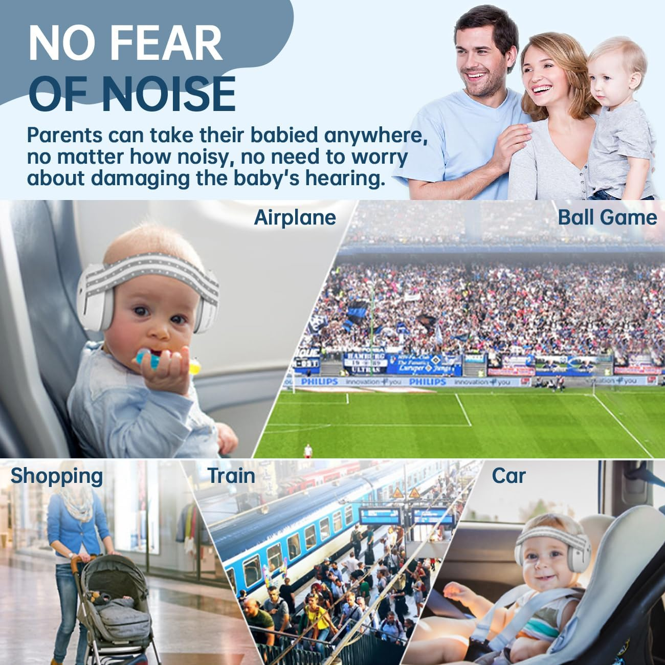 Baby Ear Protection, 2-In-1 Baby Ear Muffs Noise Protection, Earmuffs Adjustable, Baby Headphones with Stretch Band, Infant Hearing Protection,A Must-Have for Babies on the Go and Travelling image number 2