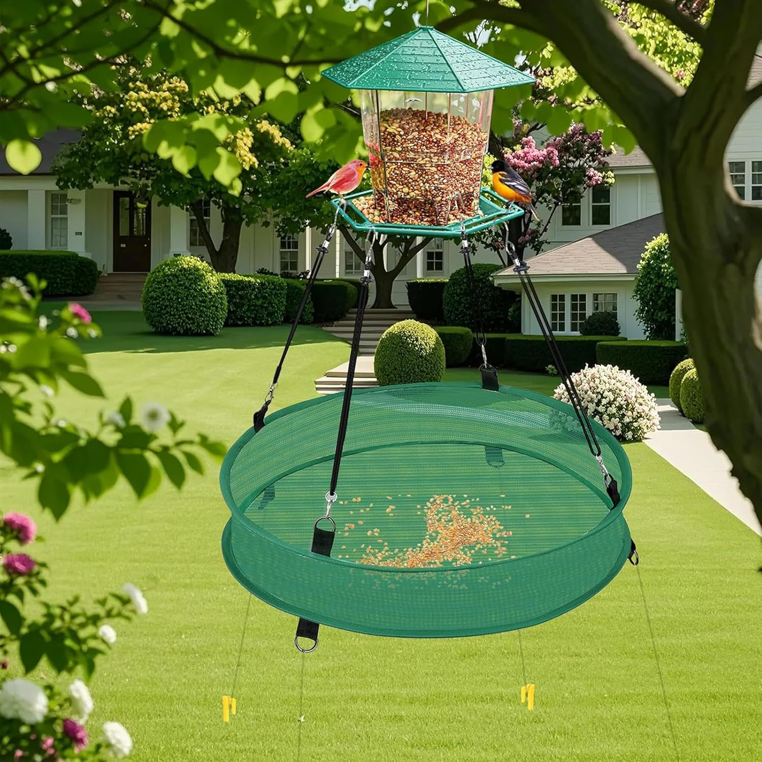 Bird Seed Catcher Tray for Hanging Feeders, 2 Pack Platform Hoop, Hummingbird Feeder Accessory for Outdoor Garden (Green, (Green, 50 * 10)) image number 3