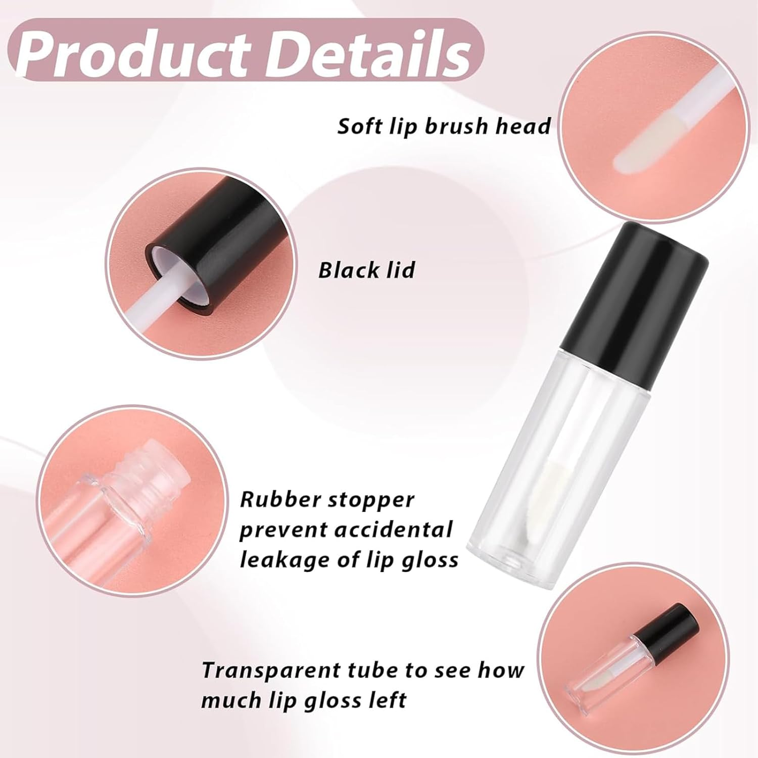 Kzvsiy 10 Pcs Empty Lip Gloss Tubes, 1.2 Ml Mini Refillable Lip Balm & Lip Gloss Containers, Transparent Mini Lipstick Bottles with Black Caps for Samples, DIY Lip Balms, and Cosmetics