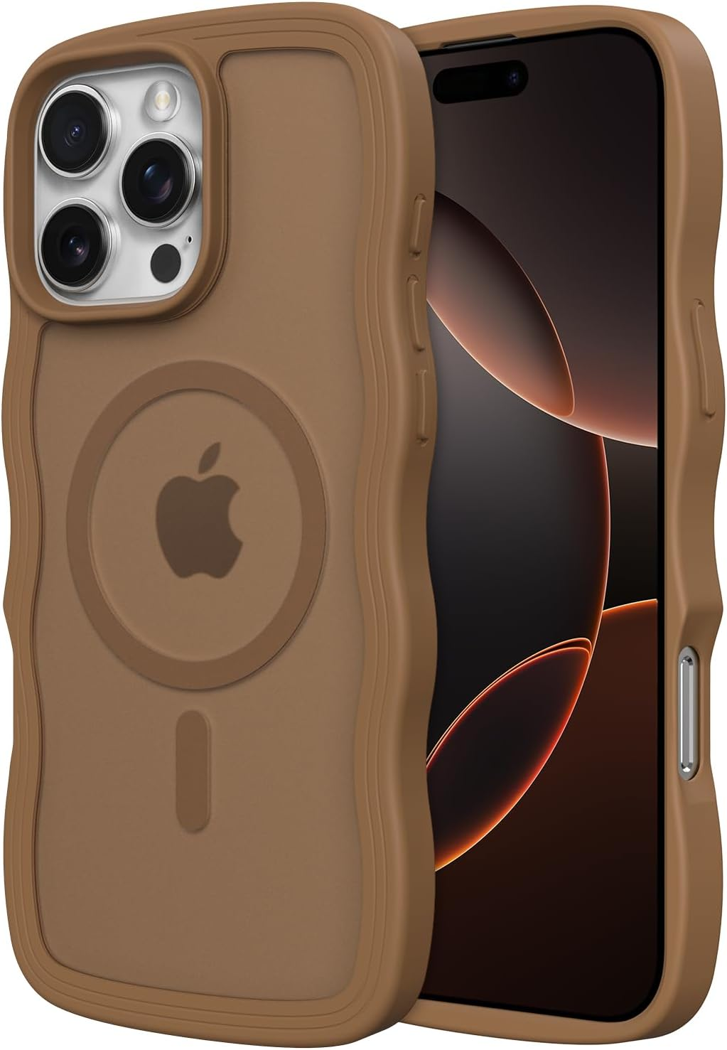 ZTOFERA for Iphone 16 Pro Magnetic Case, Wave Frame Curly Shape Translucent Slim Compatible with Magsafe Bumper Shockproof Protective Phone Cover, Pink