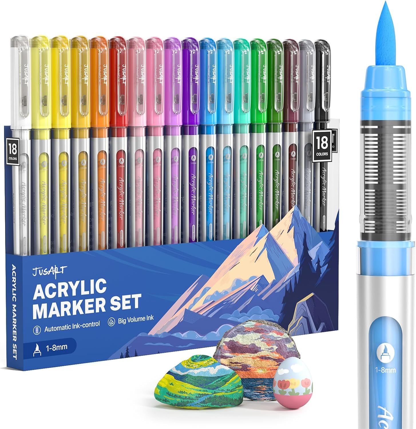 30 Colors Acrylic Paint Markers Brush Tip, Water Based Acrylic Markers with Automatic Ink Control System, Waterproof Acrylic Paint Pens for Rock Painting, Wood, Fabric, Egg