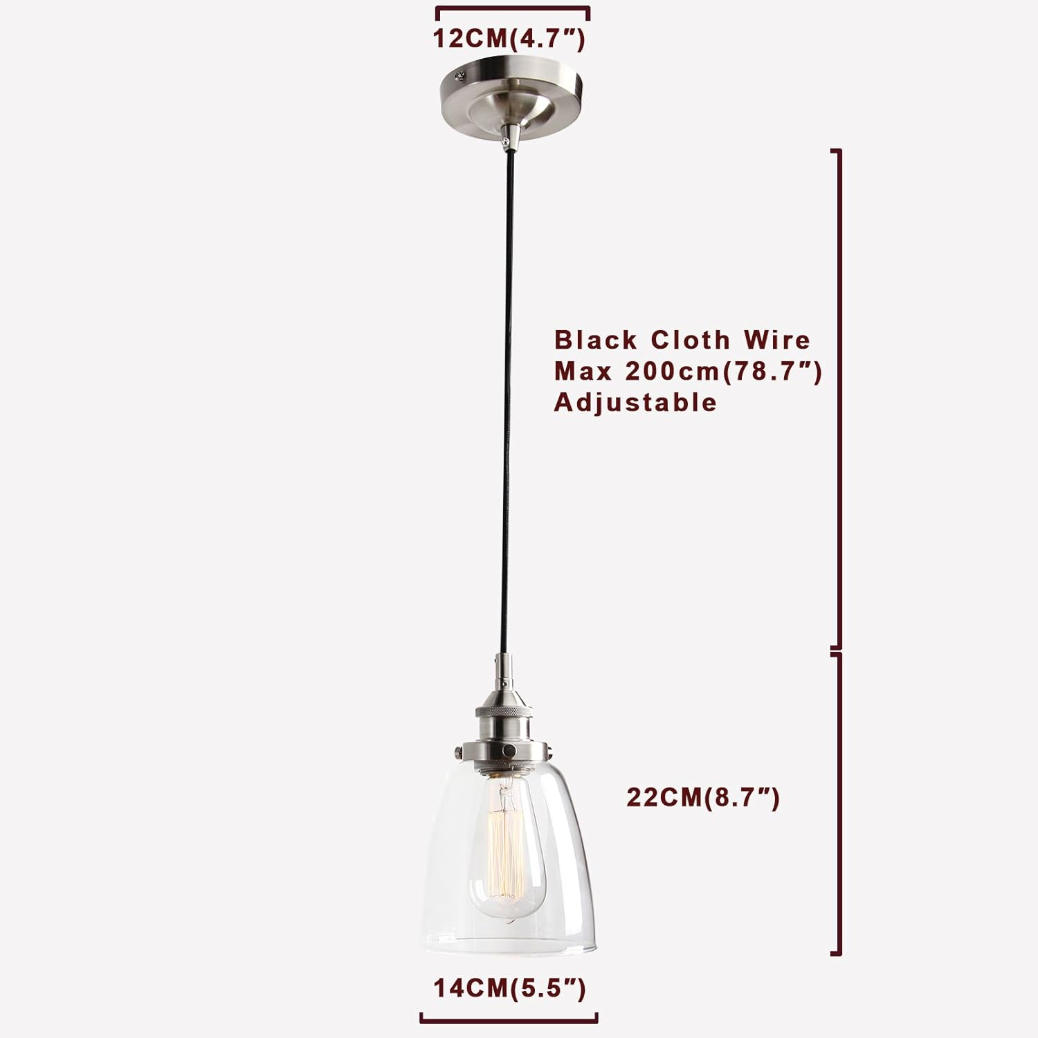 Buyee Vintage Pendant Light, 1-Light Mini Hanging Light with Clear Glass Shade Lamp Fixture for Kitchen Living Room Bar (Brushed) - Antique image number 6